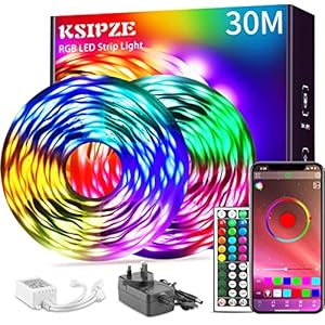 Ksipze 30m Led Strip Lights(2 Rolls of 15m) RGB Music Sync Color Changing, Led Lights with Smart App Control Remote, Led…