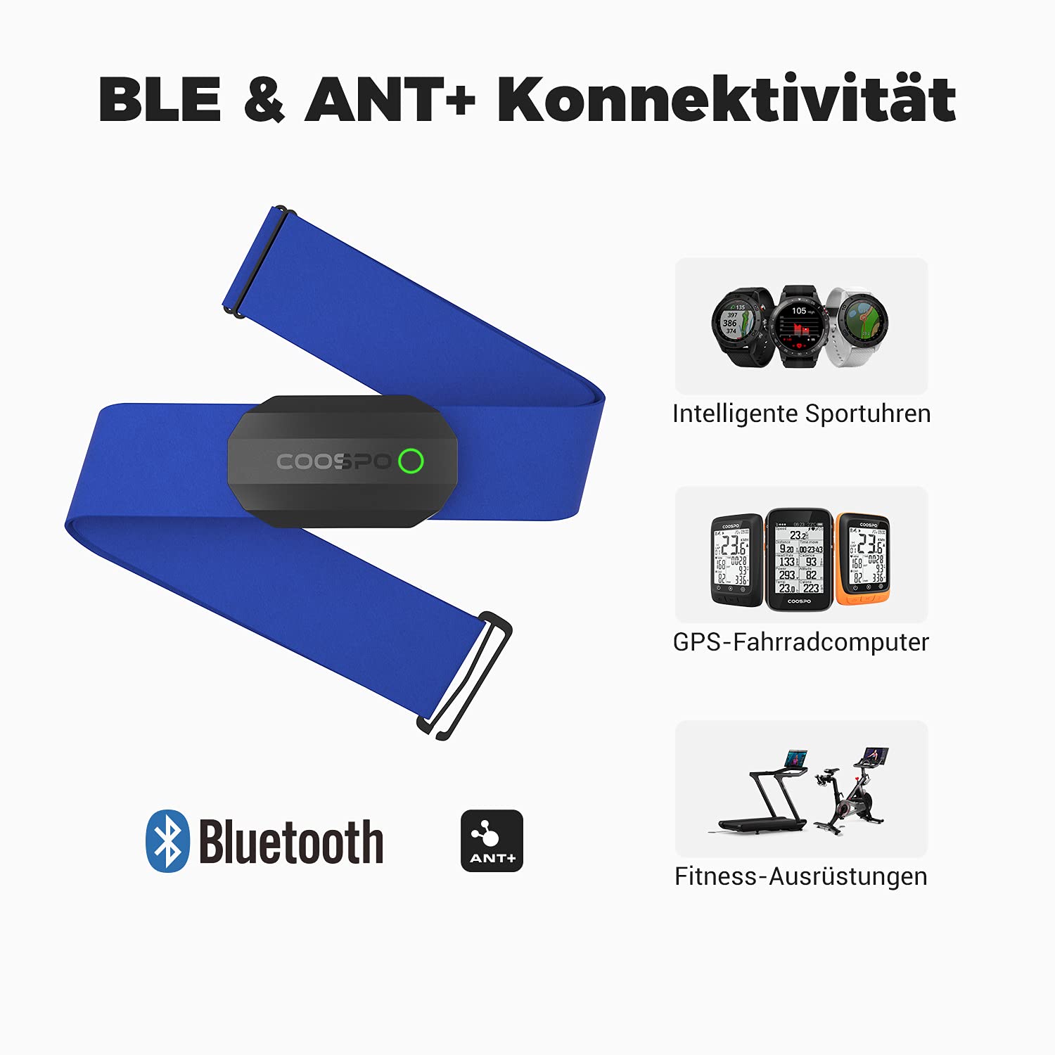 COOSPO H808S Brustgurt Pulsmesser ANT+/Bluetooth, Premium Herzfrequenzmesser Pulsgurt Sensor HRM-Messung Pulsgurt IP67 Wasserdichter, Kompatibel mit Polar, Elite HRV, Wahoo, Garmin, Zwift, Strava