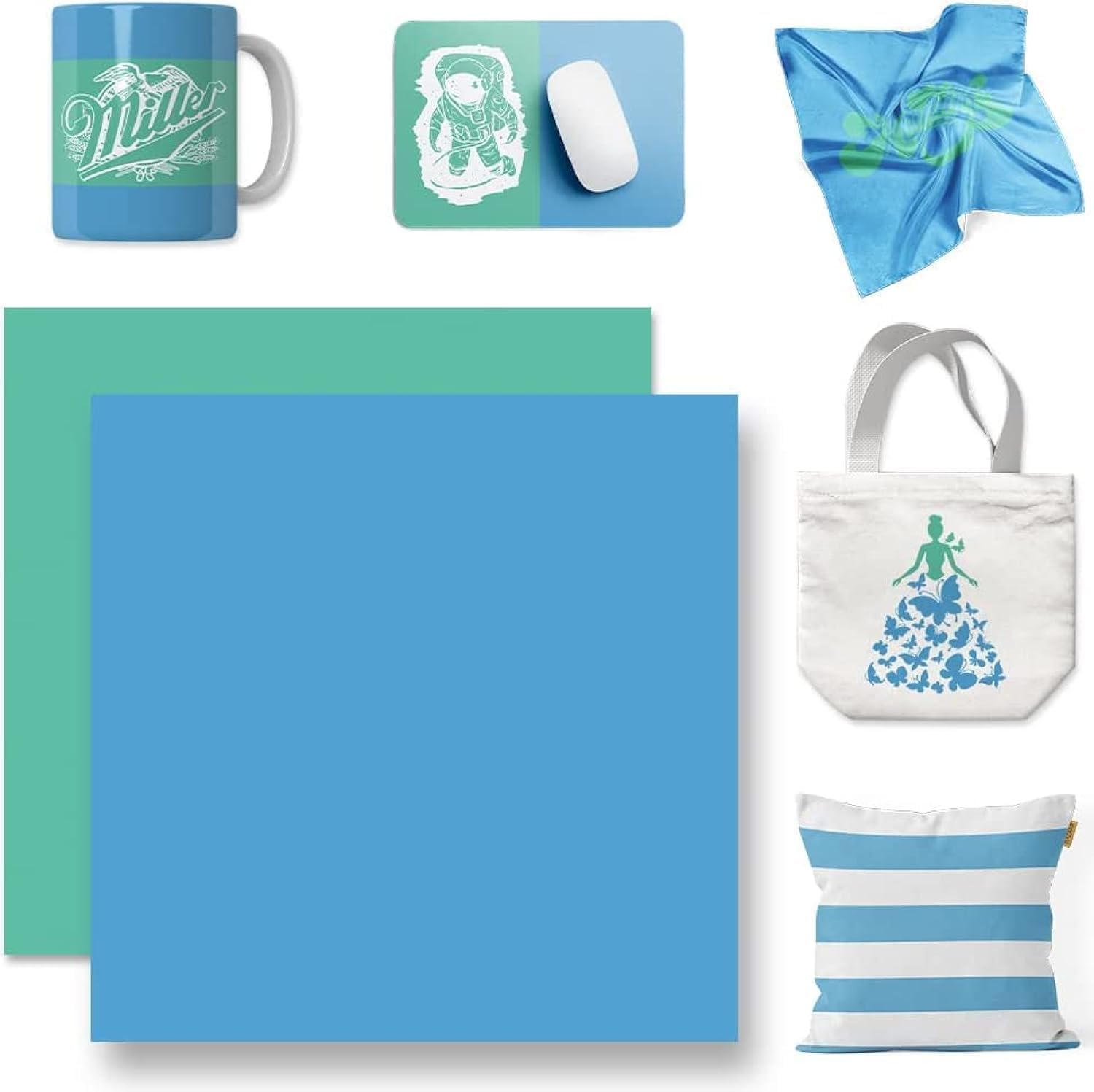 Infusible Transfer Ink Sheets, Ocean Blue and Mint Green Solid Color Heat Transfer Paper 2 Packs Bundle, 12"X12" Sublimation Sheet for DIY T-Shirt for Girls,Mugs,Canvas Tote