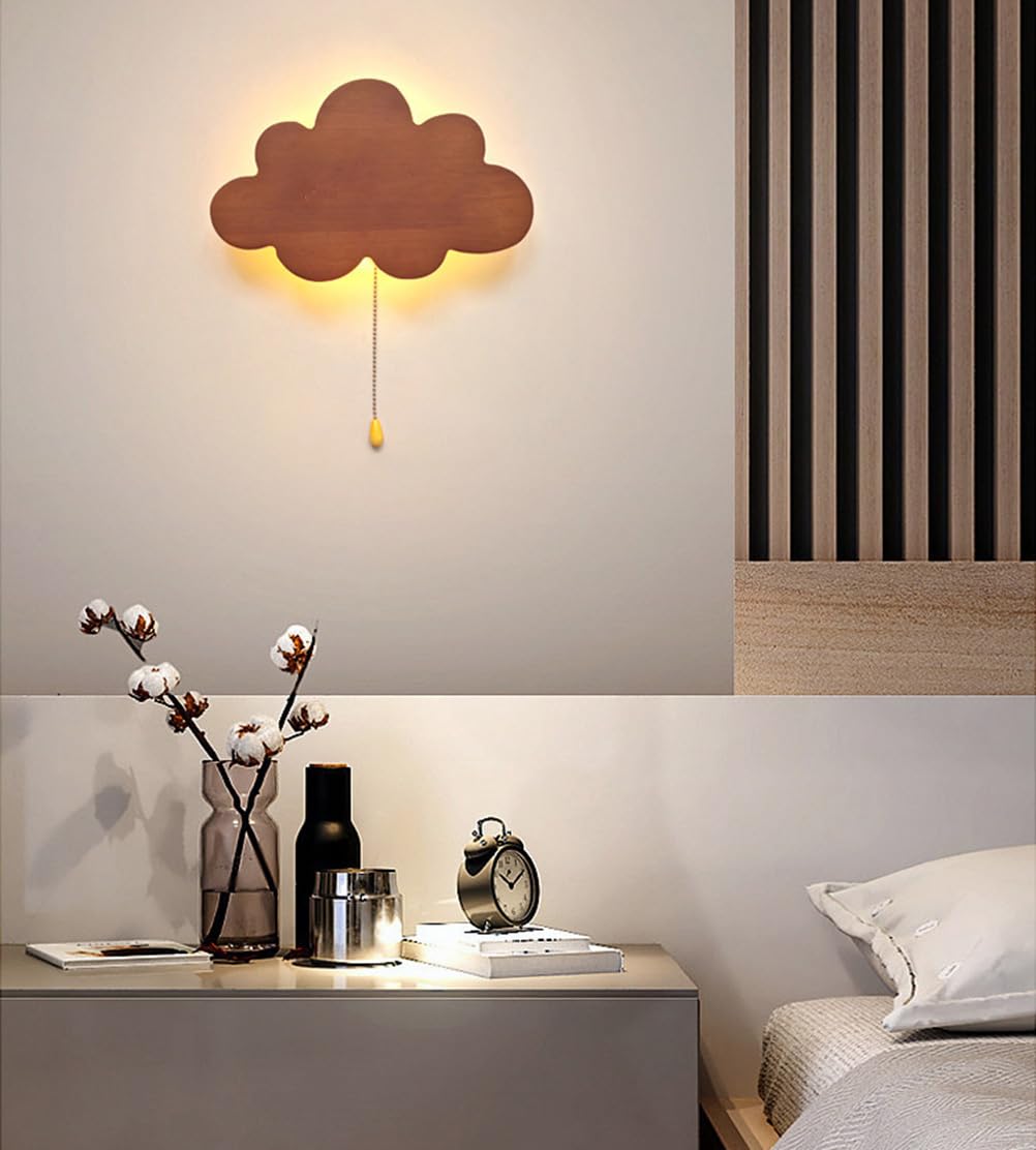 EaEa LED Wolkenlampe Wandlampe Kinderzimmer mit Schalter, 5W 3000K Wandleuchte Kinder Holz, USB/Batteriebetrieb, Mädchen Junge Kinderlampe Wand Nachttischlampe für Babyzimmer Schlafzimmer,B