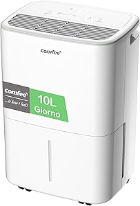 COMFEE’ Home Dehumidifier Mould 10L/24h, Suitable for up to 16㎡, 2.5L Canister, Low Noise, Swivel Wheels, Dryer Mode, Doub…
