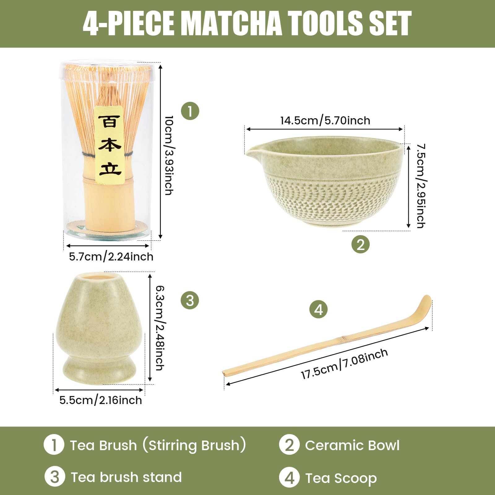 Matcha Whisk Set 16.9oz Ceramic Matcha Bowl with Spout Matcha Whisk Holder Bamboo Matcha Whisk Matcha Sifter Tea Scoop Tea Cloth Scoop Holde The Set to a Traditional Cup of Matcha.
