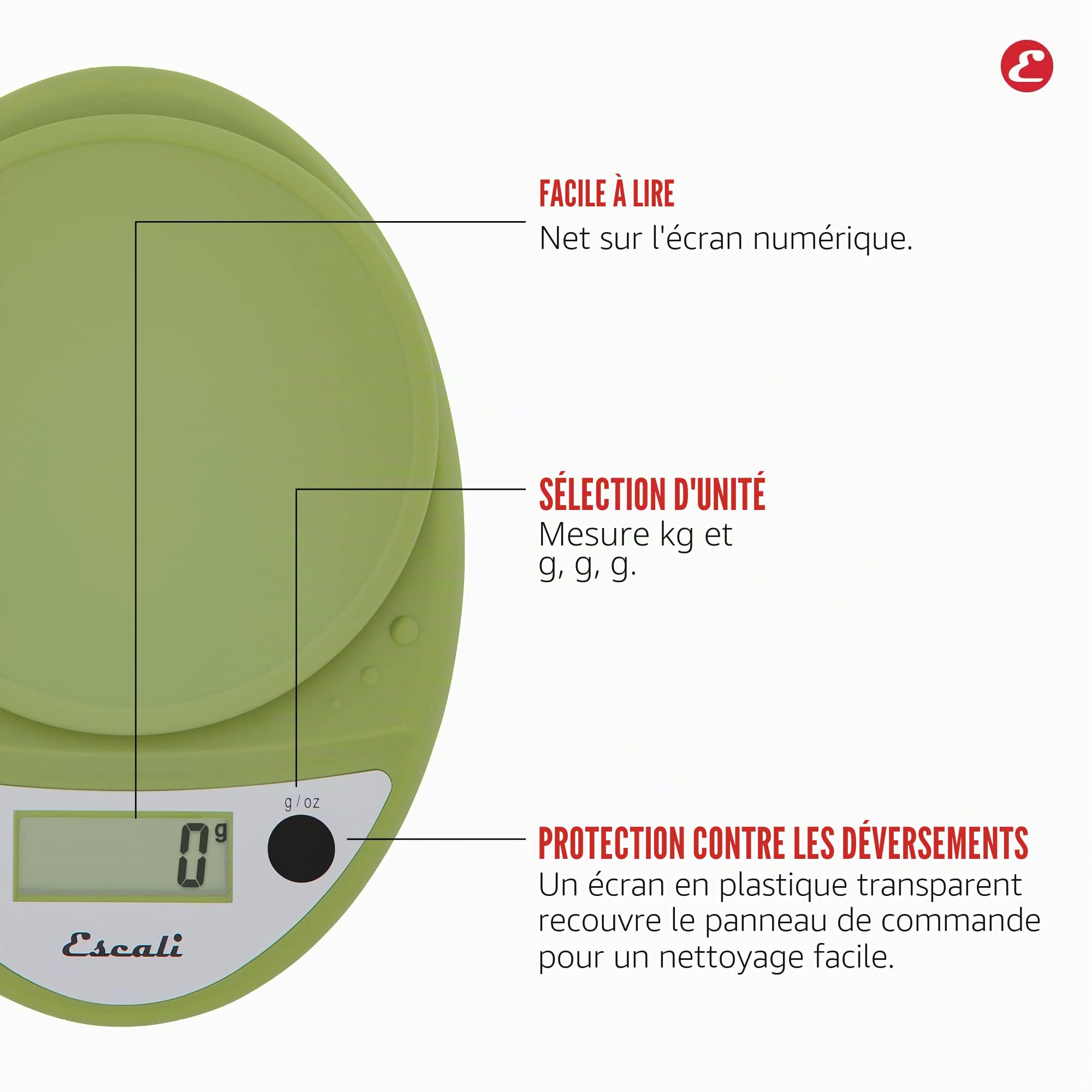Escali P115TG Balance de Cuisine Primo, Balance Numérique pour Cuisiner, Accessoires Cuisine, Ideal pour Dosages, 5 kg (11 LB), Vert, 22 x 15 x 4 cm