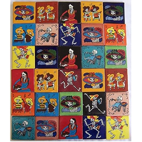 30 Hand Painted Day of The Dead Mexican Talavera Tiles 2 x 2 Cover