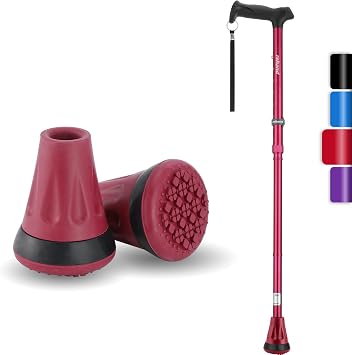 Rehand All Terrain Colorful Walking Cane and Cane Tips Red