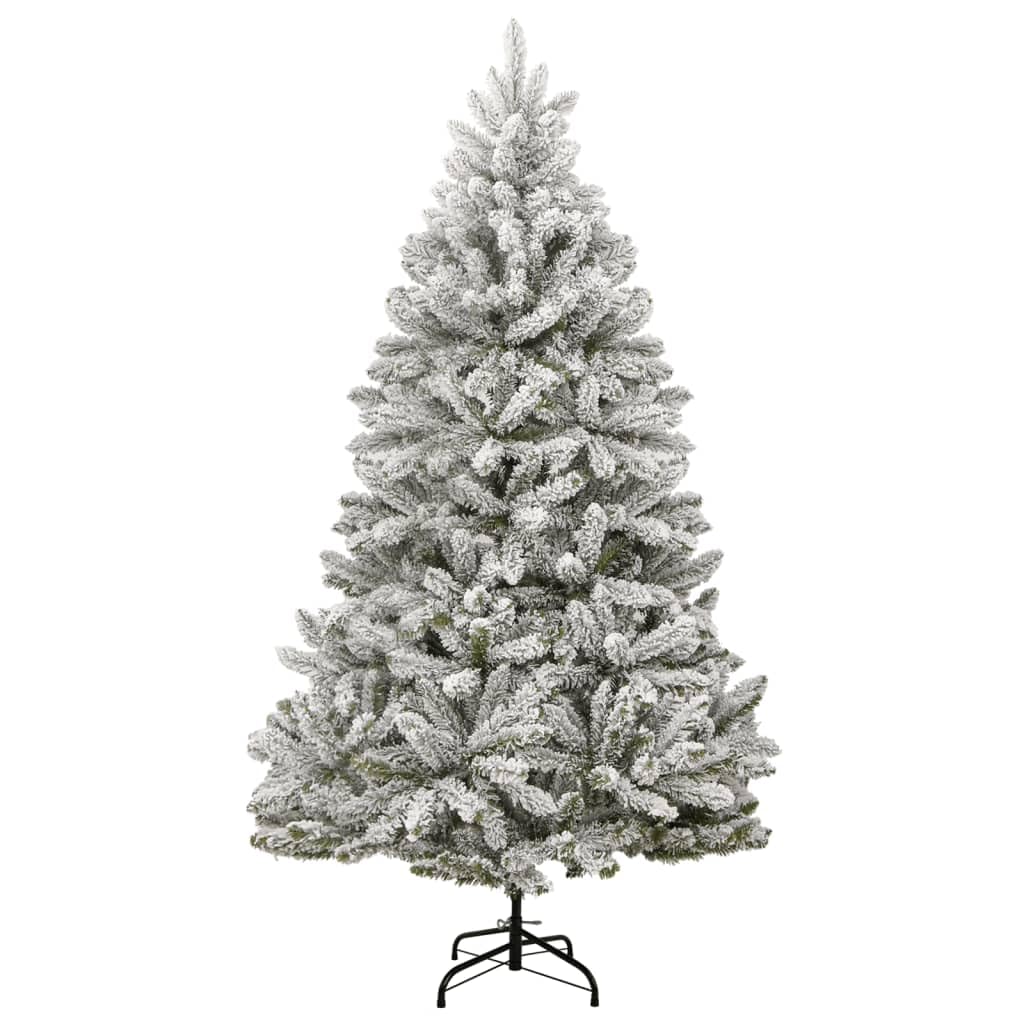 Árbol de Navidad artificial plegable, cubierto de nieve, 300 cm, con puntas de PVC, soporte de metal, para interior y exterior, árbol de Navidad verde con nieve
