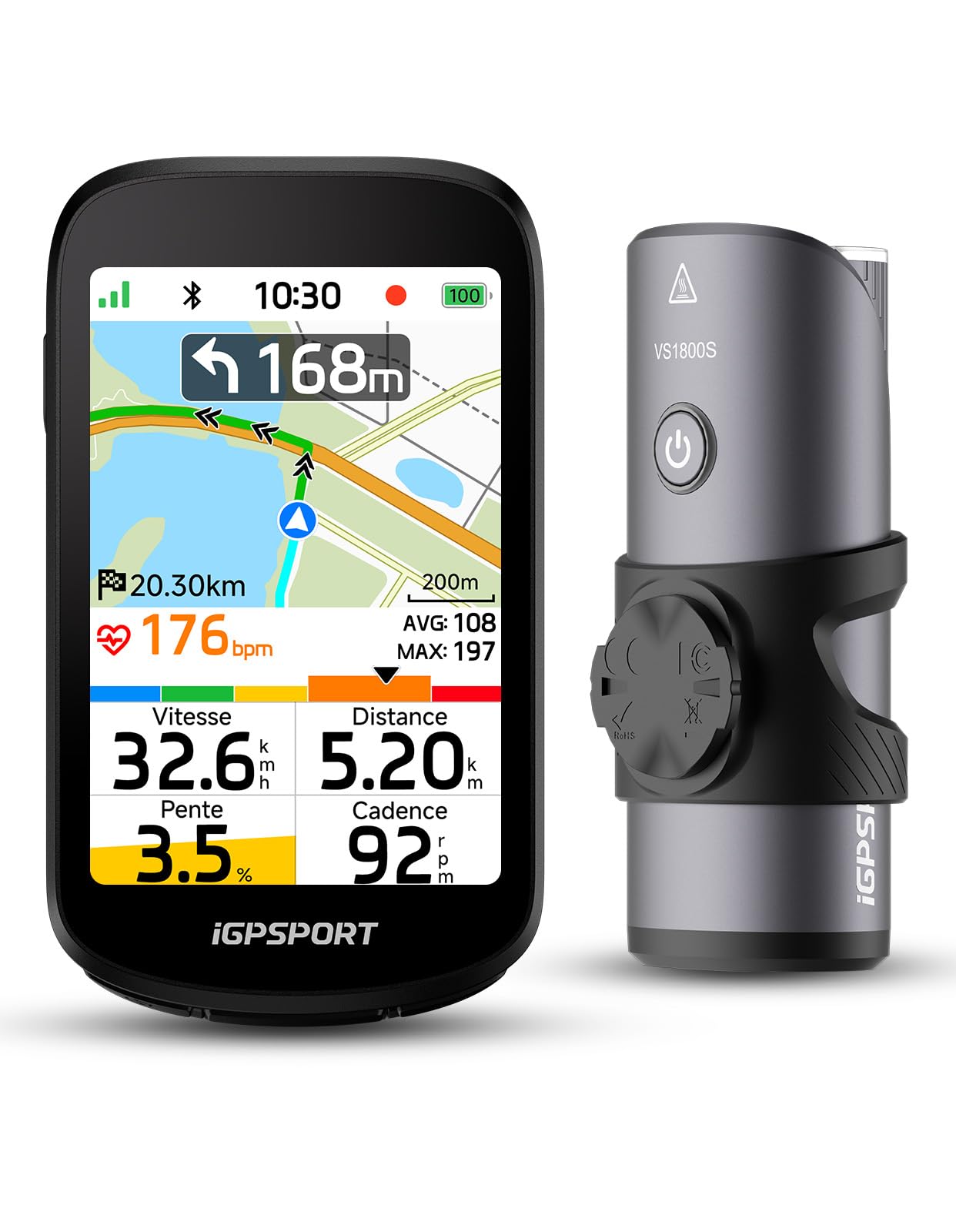 iGPSPORT BSC500 Compteur Velo sans Fil et 1800 Lumens Lumiere Velo