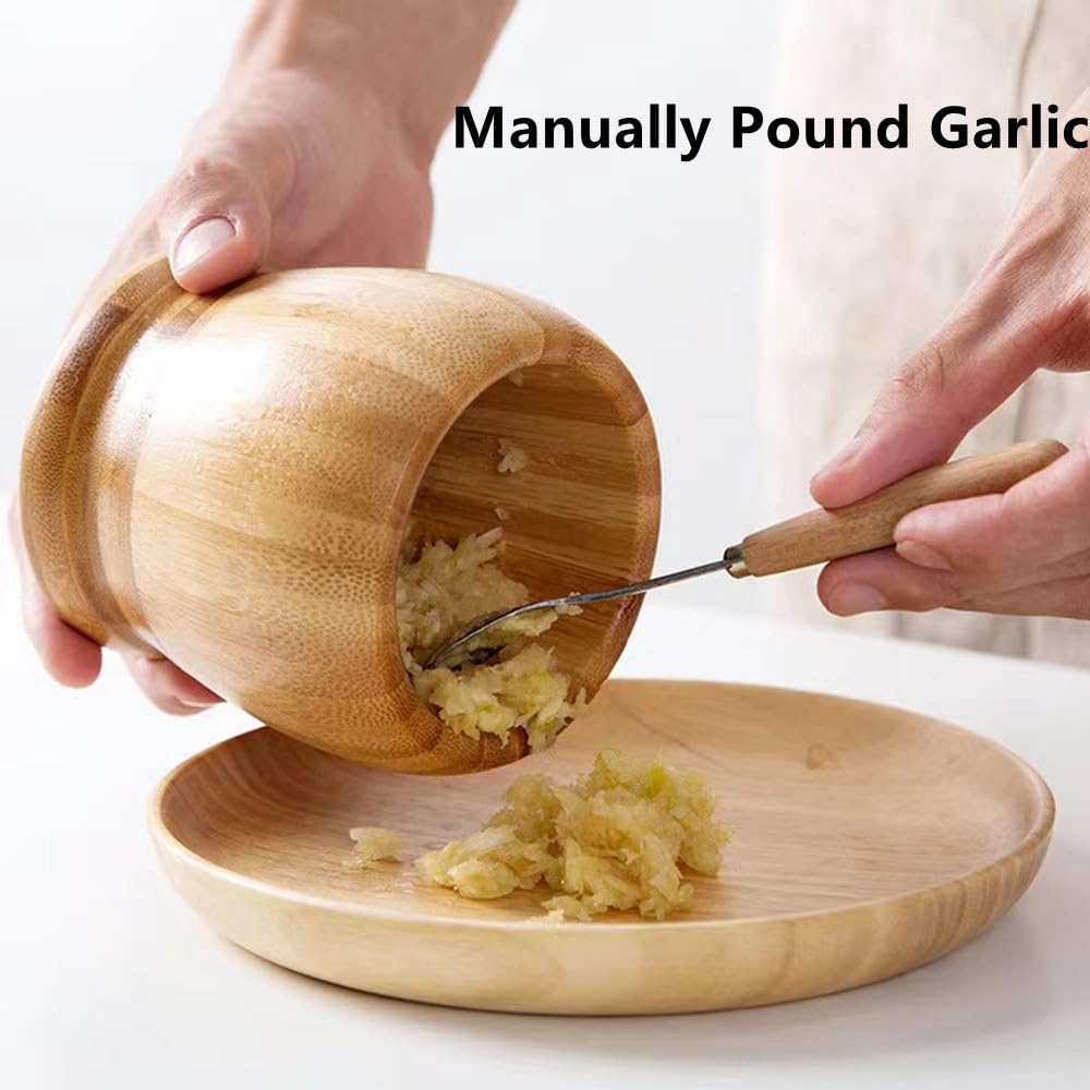 Pestle & Mortar Set, Garlic Herb Spice Coffee Beans Mixing Grinder Crusher, Wooden Manual Garlic Masher, Garlic Crusher, Ginger Crusher, Masher Mincing Kitchen Pounding Tool