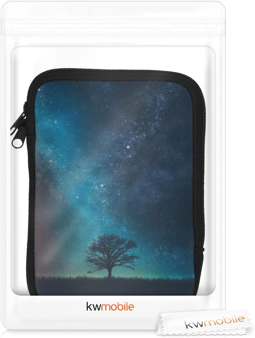 kwmobile Neoprene e-Reader Pouch Size 6" eReader - Universal eBook Sleeve Case with Zipper, Wrist Strap - Blue/Grey/Black 6" eReader Cosmic Nature blue / grey / black
