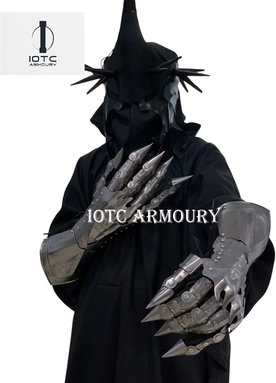 Medieval Armor Witch King Ghost Costume-Nazgul Spicked Helmet With Nazgul Gauntlets & Full Body Cloark Perfect For Halloween Costume, LARP, Cosplay,Fantasy & Halloween Party Armor Outfit