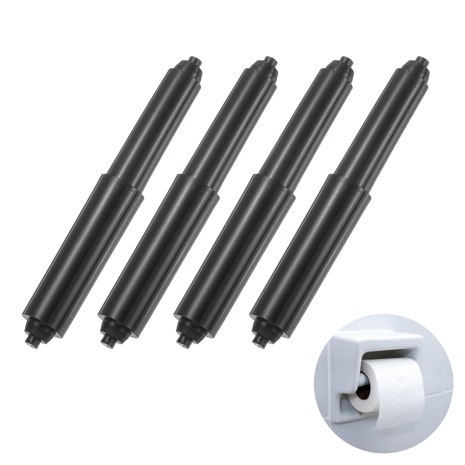 sourcing map 4 Pcs Spring Loaded Toilet Paper Holder Roller (4.7" to 6" Adjustable) Bathroom Tissue Plastic Toilet Paper Holder Roller Replacement for Washroom Bathroom, (Black)