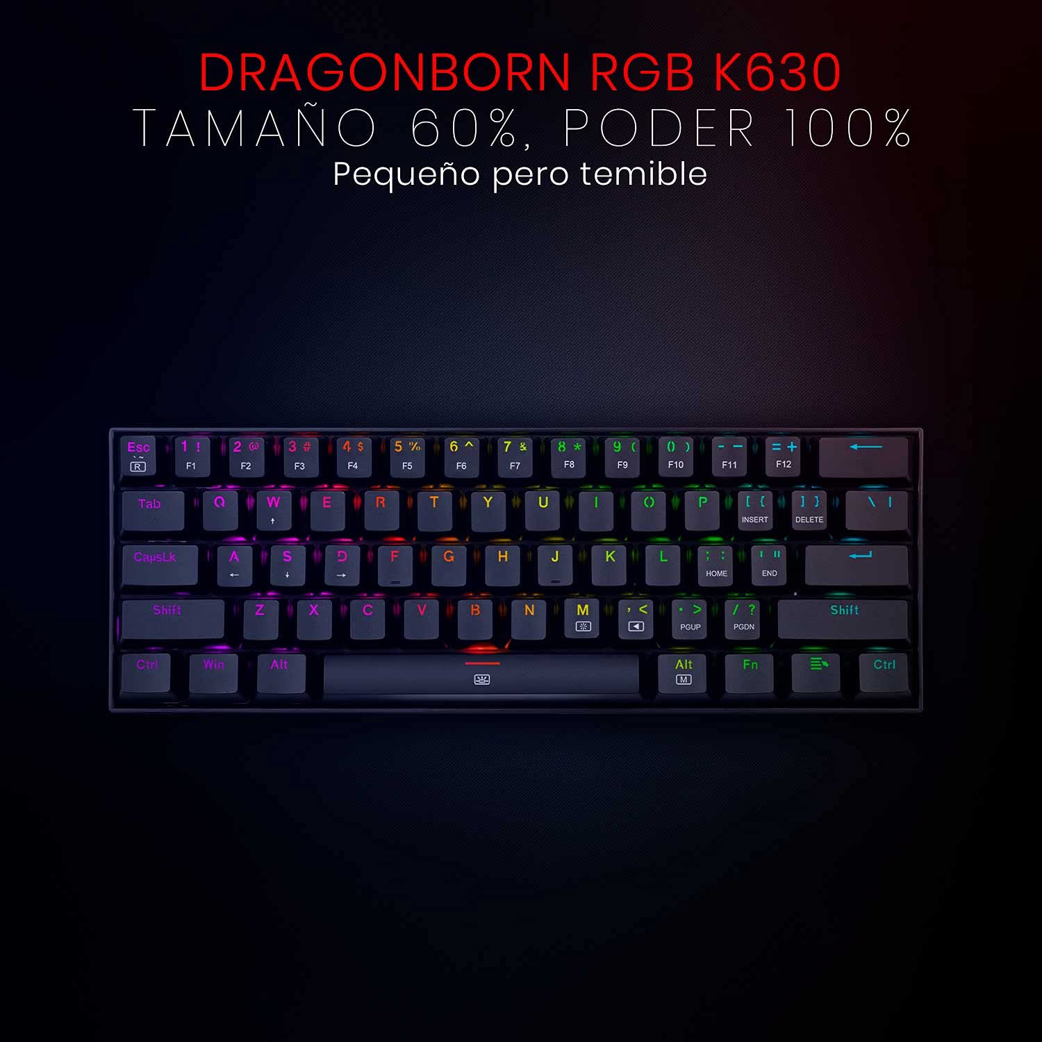 Redragon K630 RGB Dragonborn 60% Teclado Mecánico Gaming - Iluminacion RGB - Compacto - 61 Teclas -TKL - Teclado Gamer para Juegos - Interruptores Marrones -