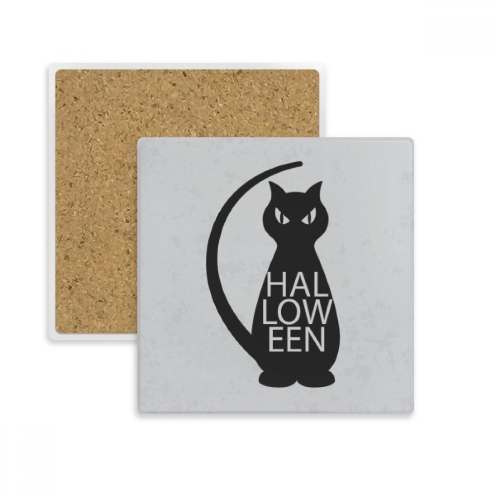 Dessous de verre pierre absorbante chat noir carré Halloween porte tasse