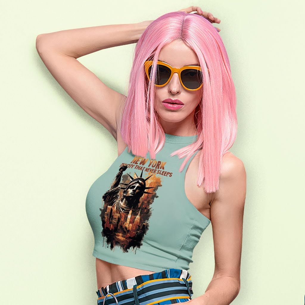 New York Never Sleeps Racerback Cropped Tank - Statue of Liberty Women's Tank - Graphic Tank Top