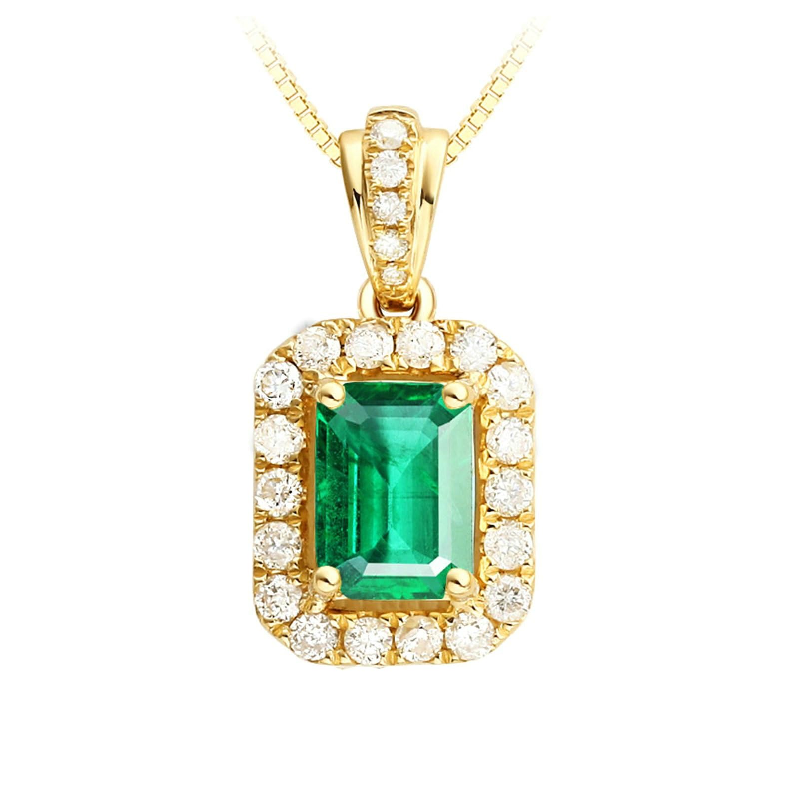 Naszyjnik damski złoty 750 prawdziwy, wisiorek kwadrat ze szmaragdem 0,6ct/1,1ct/1,8 ct 18-karatowe żółte złoto