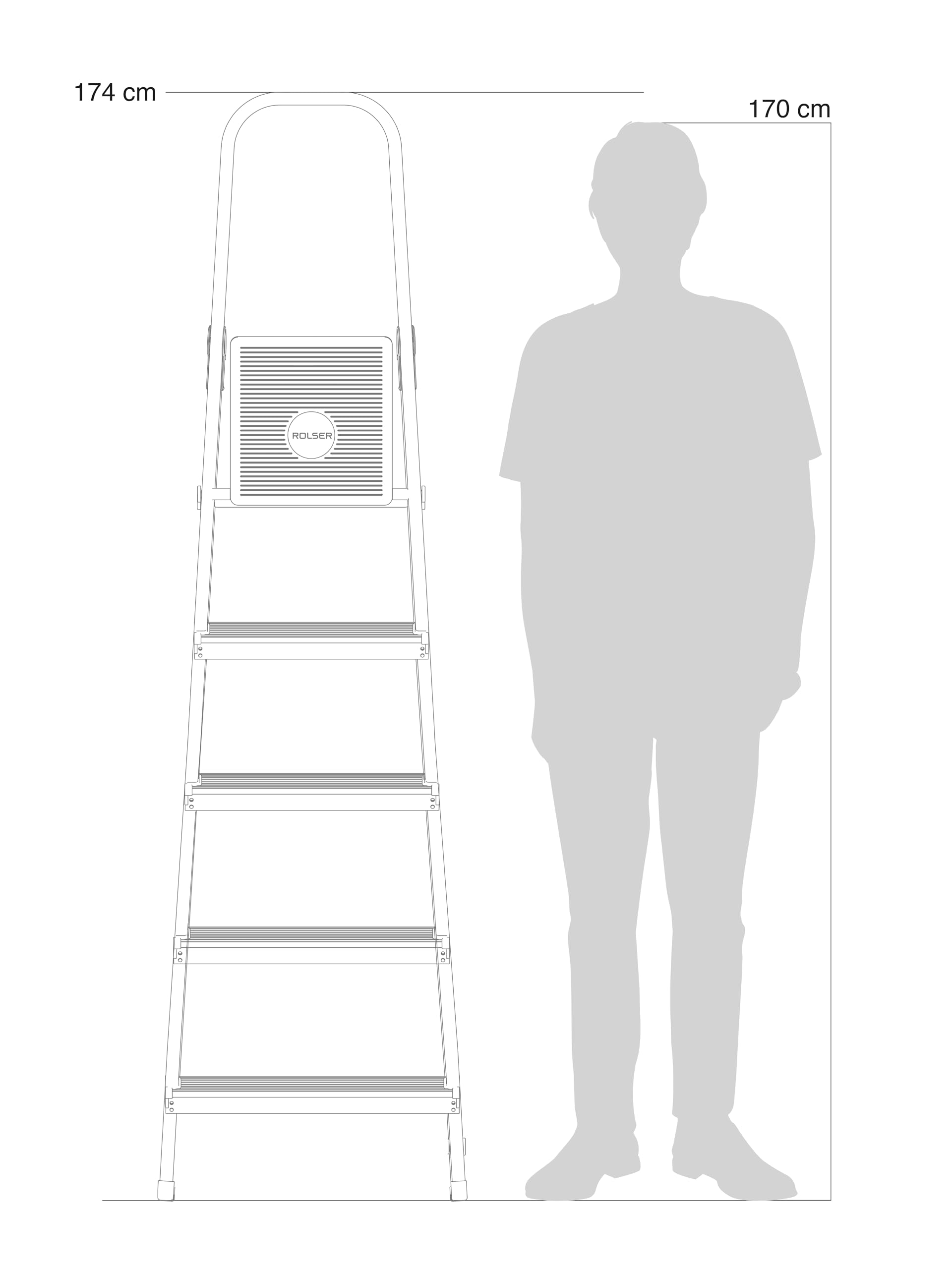 Escalera Aluminio Rolser Unica 5 Peldaños. Certificada según Norma Europea EN-131 para Uso doméstico y Profesional.