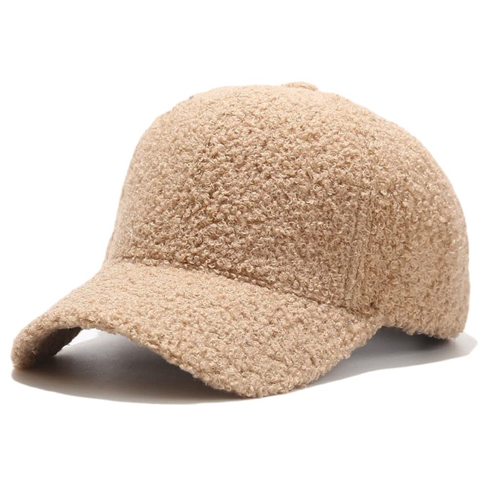 Winter Baseball Cap for Women Lamb Wool Solid Color Warm Baseball Cap for Outdoor Travel