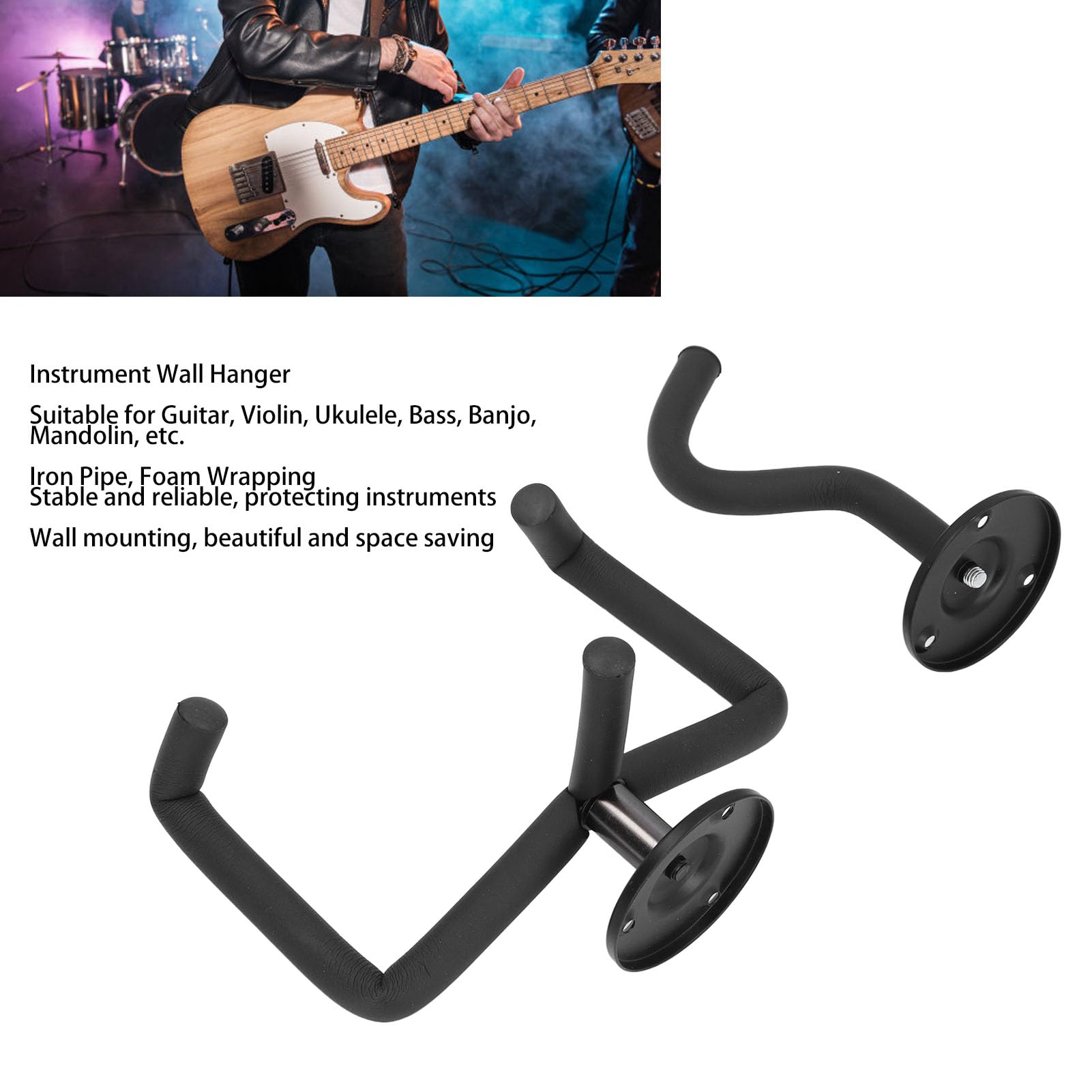 Gancio per montaggio a parete per chitarra Gancio per manico per strumento e viti di montaggio per chitarra elettrica Ukulele Banjo Mandolino