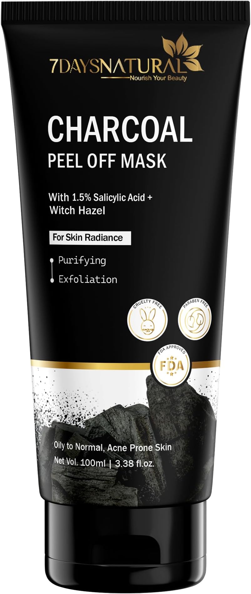 7 Days Charcoal Peel Off Mask for Women & Men Deep Cleansing Charcoal Peel Off Mask for Oily Skin & Dull Face(100 Gm)
