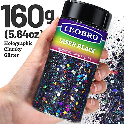 LEOBRO Black Holographic Chunky Glitter 160G/5.64OZ, Craft & Nail Glitter for Resin Epoxy Tumblers - Image 2