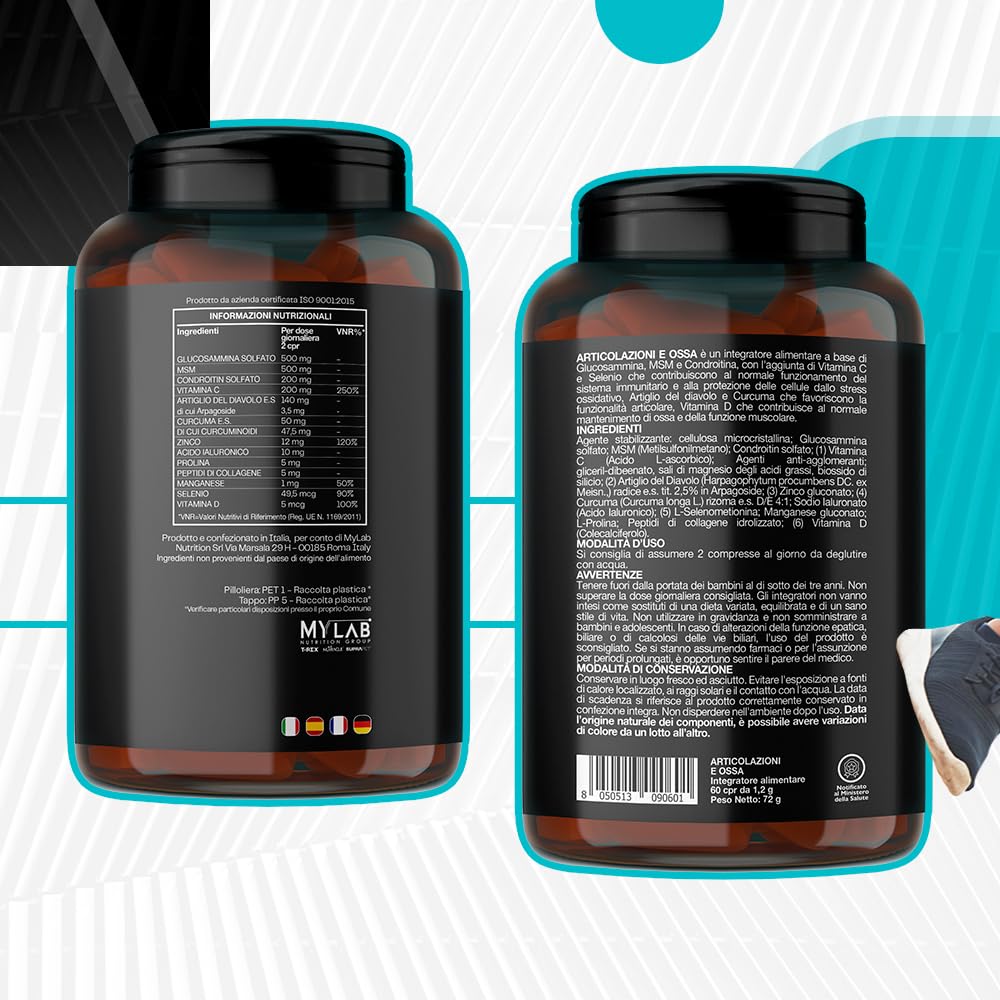 ARTICOSS Integratore per Articolazioni Ossa e Cartilagini con Glucosamina Condroitina Msm Artiglio del Diavolo, Vitamina C e Vitamina D, Collagene e Acido Ialuronico. 60 compresse