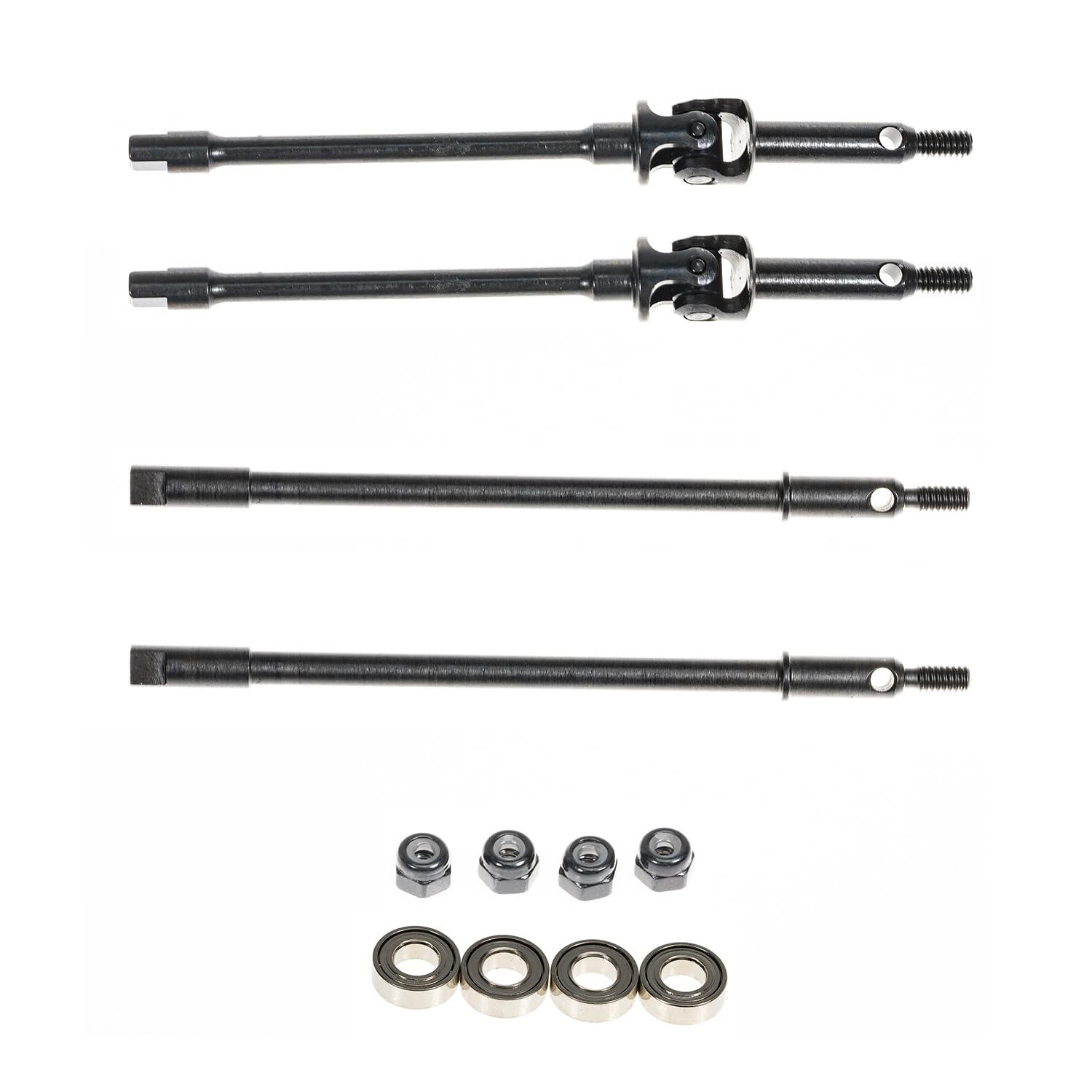 RampCrab Steel Universal Joint Drive Shaft for SCX24 AX24 1/24 RC Crawler Car, Inside+8mm Length, 1 Pair Front axle shafts & Rear shafts, Upgrades Parts for SCX24 Bronco Deadbolt JLU Gladiator C10