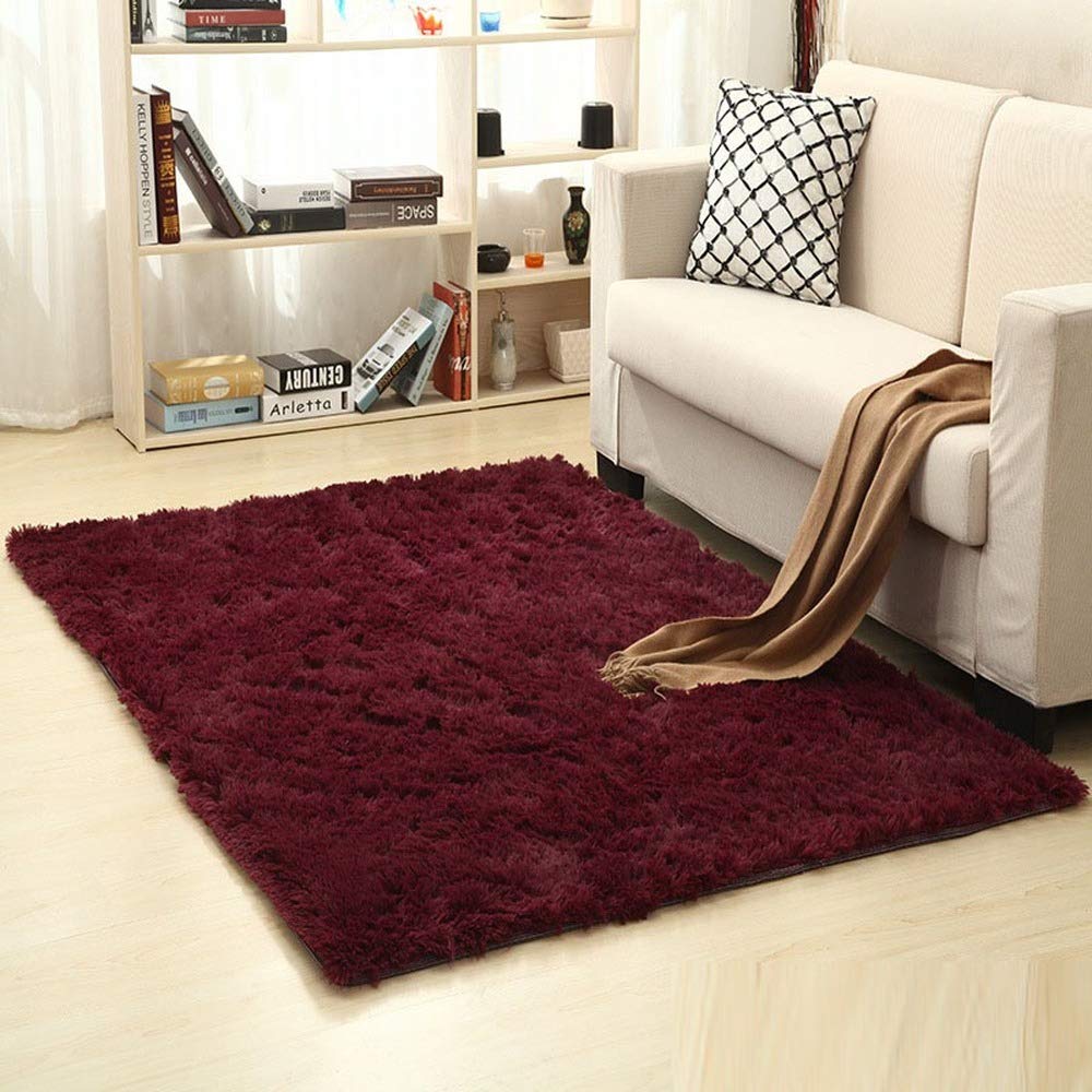 bestformebestforme 13 Color Living Room/Bedroom Carpet, Non-slip Soft Carpet, Plush Fluffy Carpet (Burgundy,40x60CM)