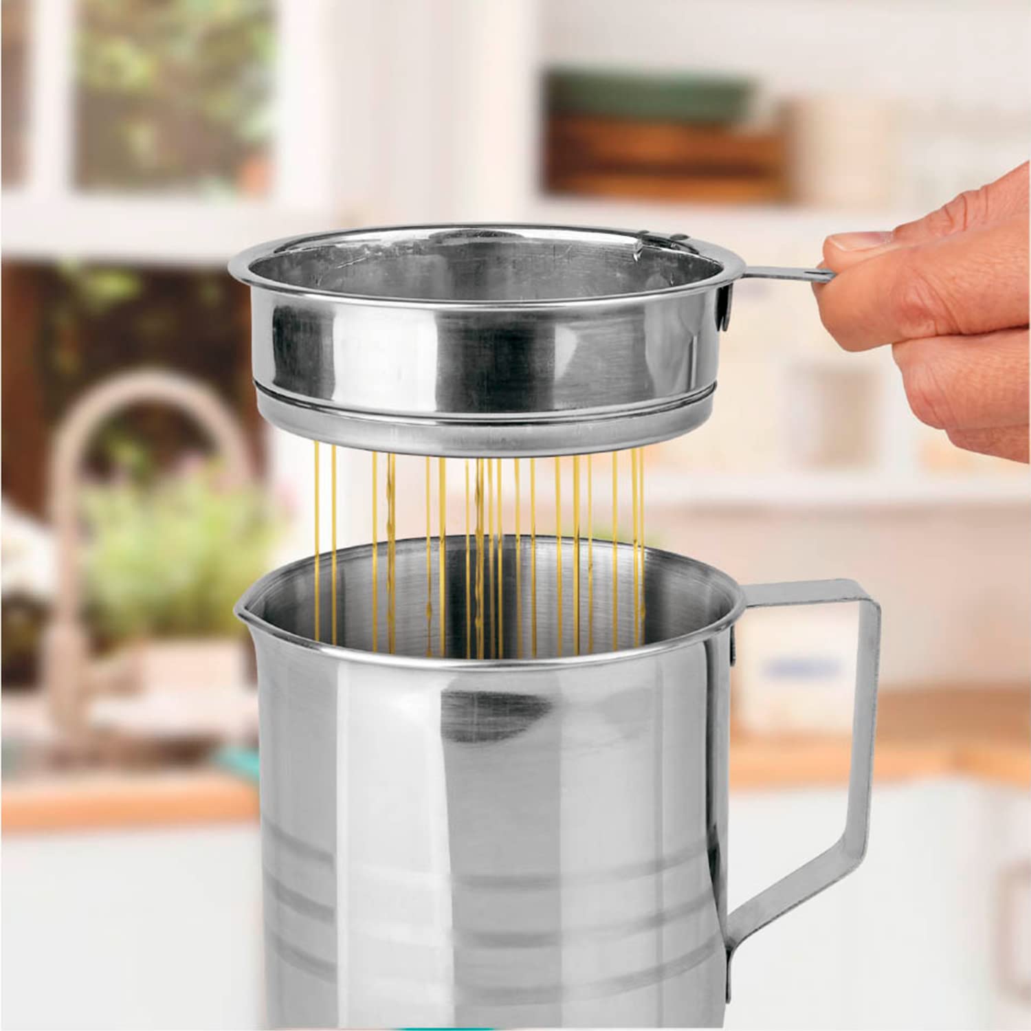 TIENDA EURASIA - Grasso Con Filtro a Maglia Sottile, ø10 cm, 800 ml di Capacità, Acciaio Inossidabile, Bicchiere Con Filtro Per Olio Usato, Colino