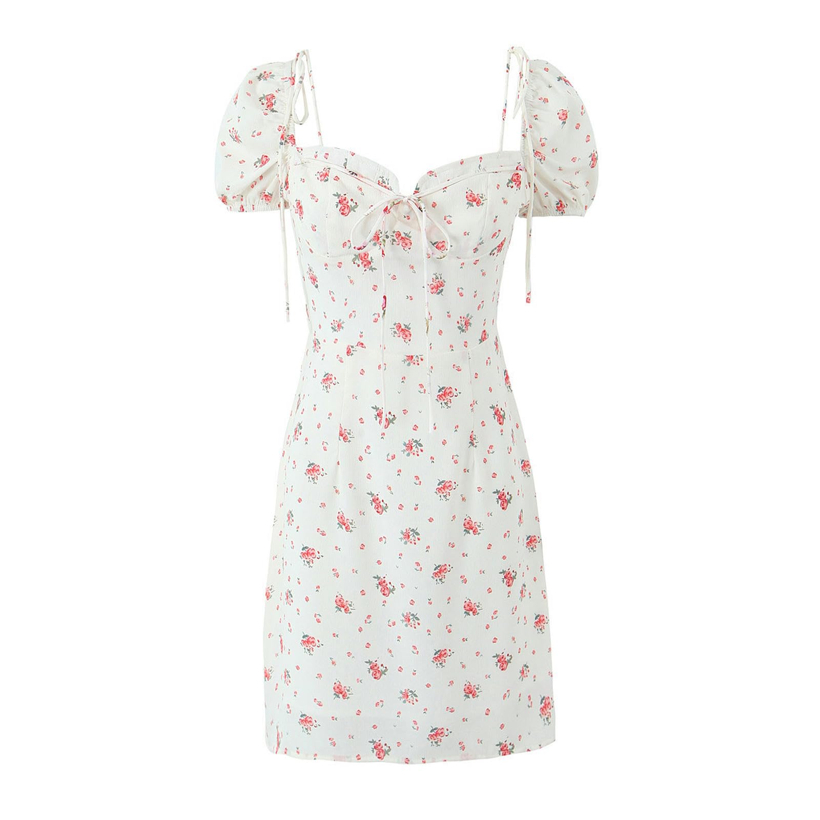 Robe à manches bouffantes col carré imprimé printemps été AS1-L