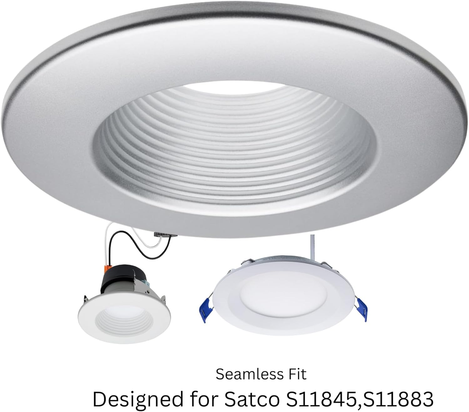 Satco Deep Baffle Trim 5/6 Inch Recessed Lighting Accessory Brushed Nickel Finish for LED Retrofits and Downlights Damp Rated – Model 80-979 (80 Pack)