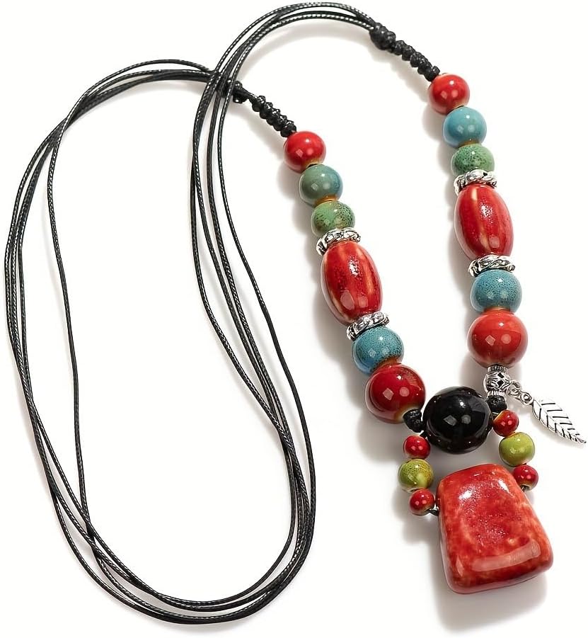 Boho Hippie Ceramic Beads Strand Necklace Colorful Ceramic Beads Strand Necklace Bohemian Jewelry for Women - Image 7