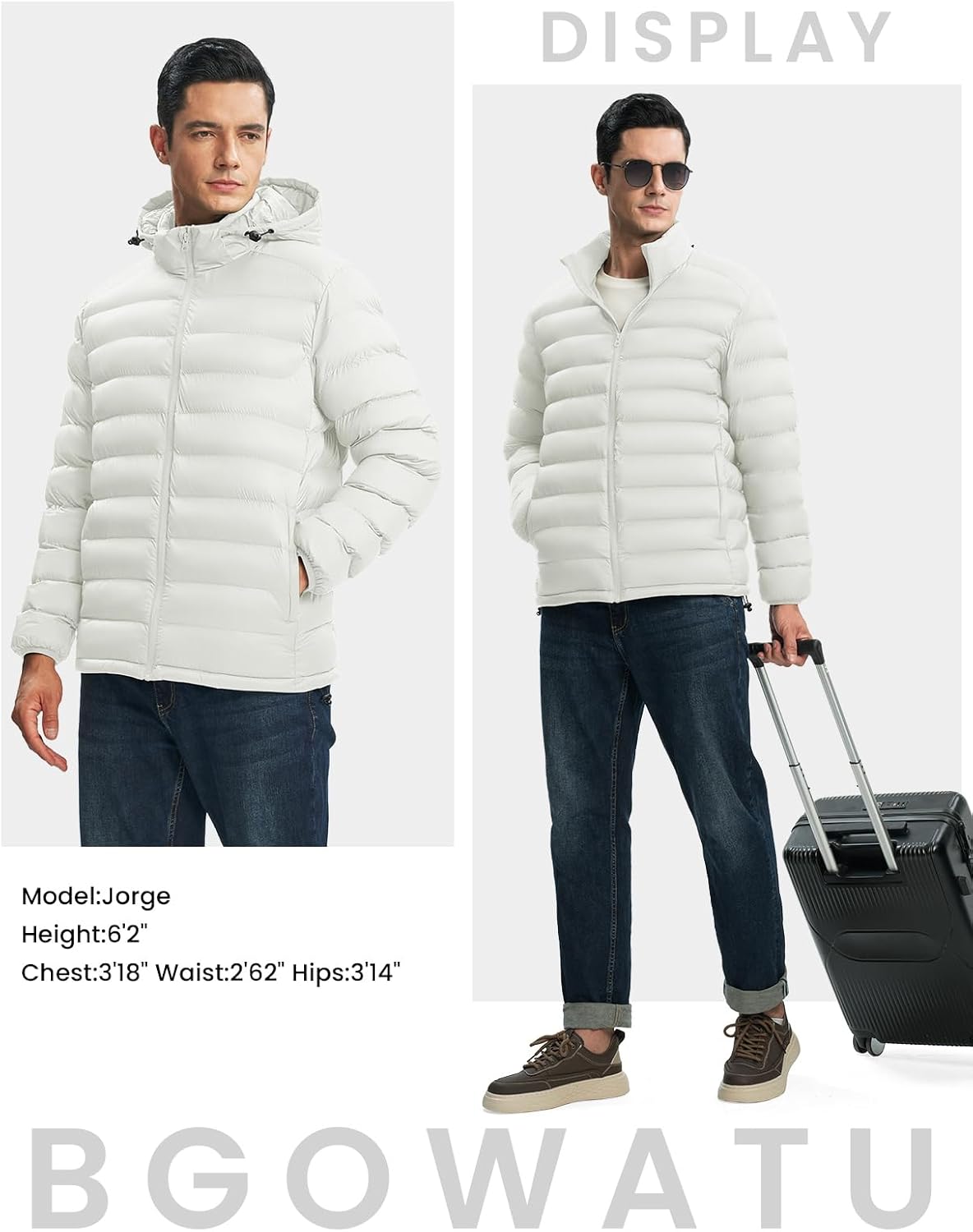 BGOWATU Men's Lightweight Puffer Jacket Winter Coat with Detachable Hood