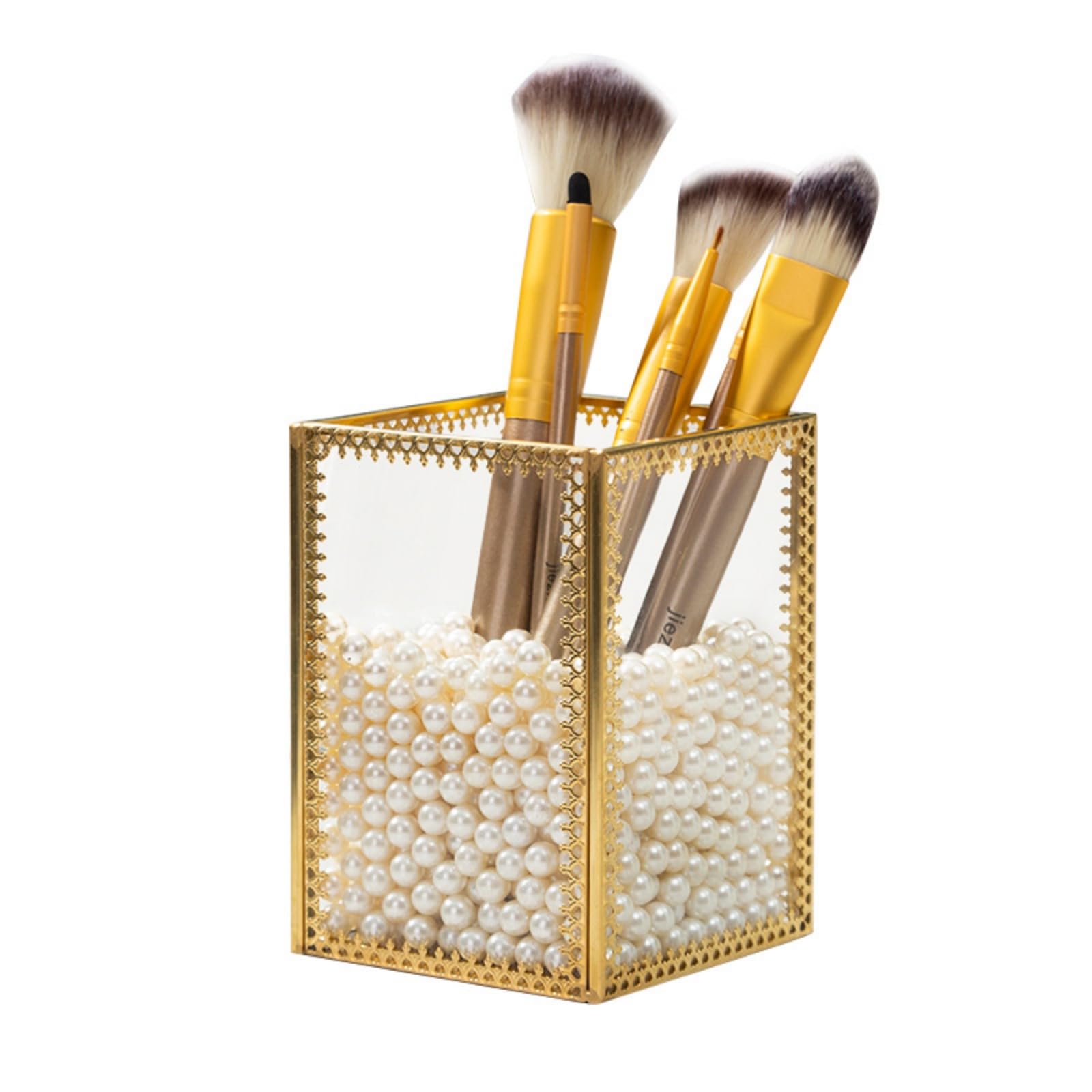 SLHEQING Makeup Organiser Glass Cosmetic Organiser Vintage Makeup Brush Holder for Dresser Vanity Countertop