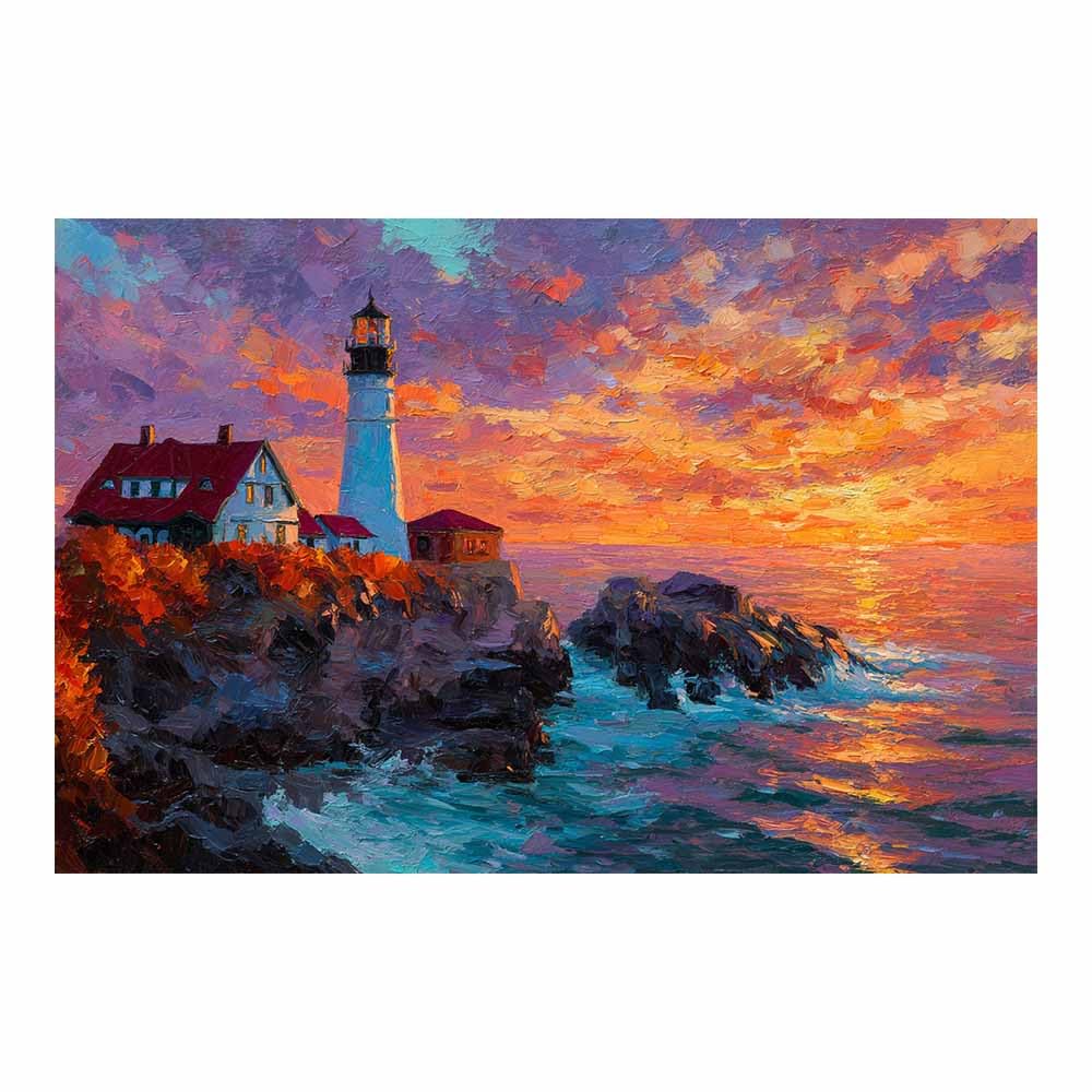 PUQAAEO Art Canvas Wall Decor Nature Wall Art Landscape Paintings Pictures Lighthouse Ocean Viewss Decor for Living Room Bedroom Office Bathroom(Multicolor)-70x100cm Unframed