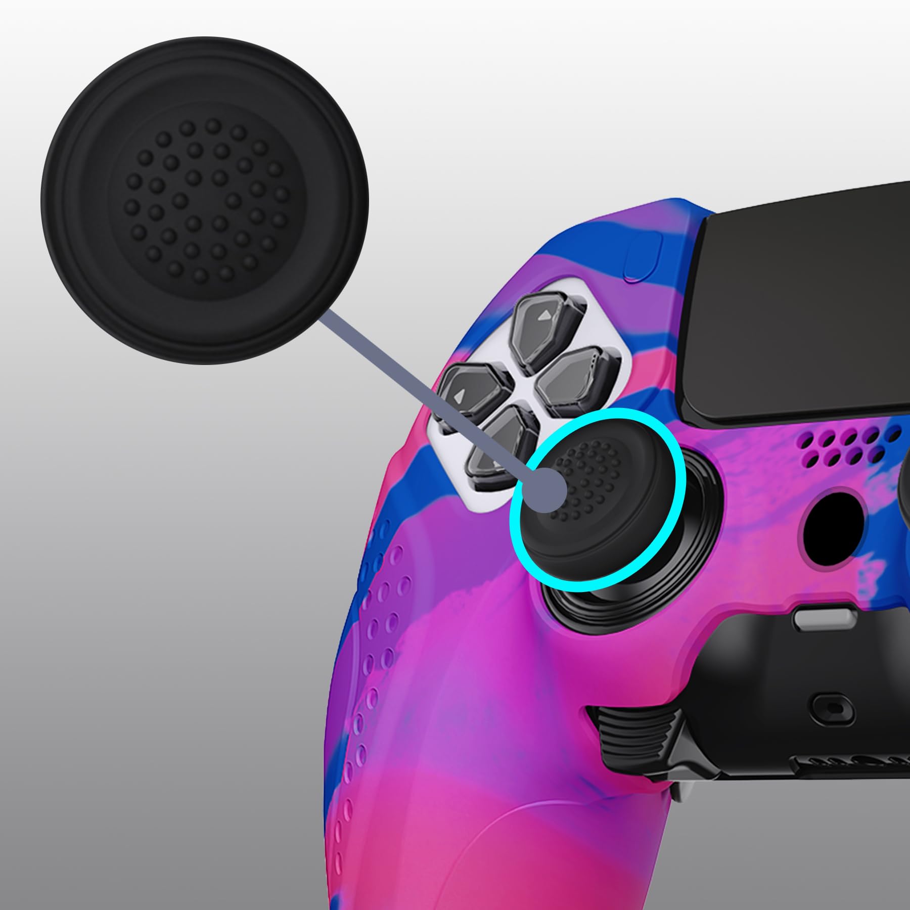 PlayVital Funda de Silicona Antideslizante para ps5 Edge - Cubierta Protectora con 2 Tapas de Joysticks, Protector de Goma para ps5 Edge Mando, Diseño Ergonómico (Edición Guardian - Rosa&Morado&Azul)