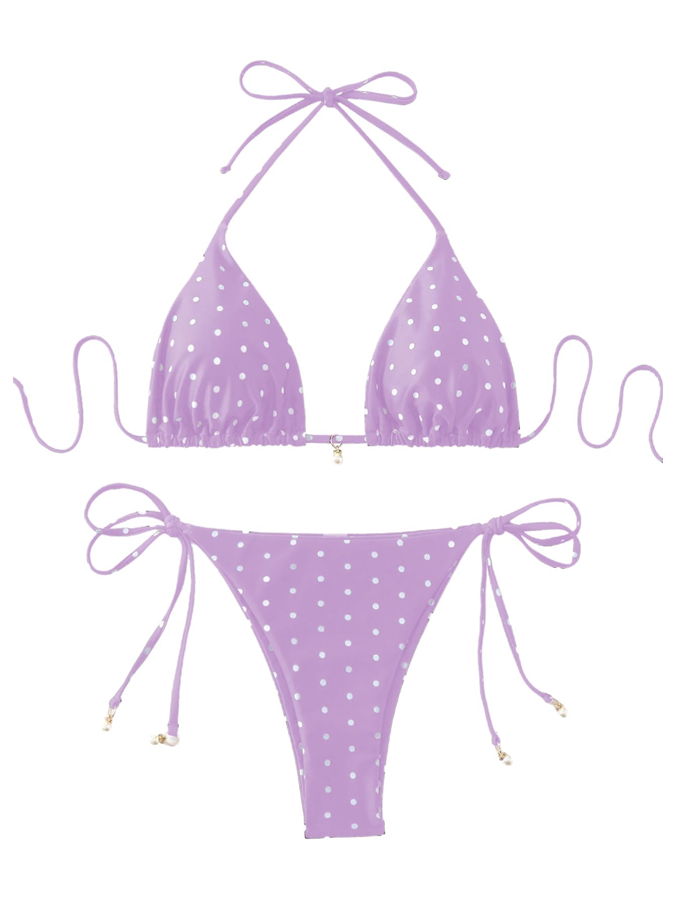 SOLY HUX Women's 2 Piece Polka Dots Print Halter Triangle Bikini Set