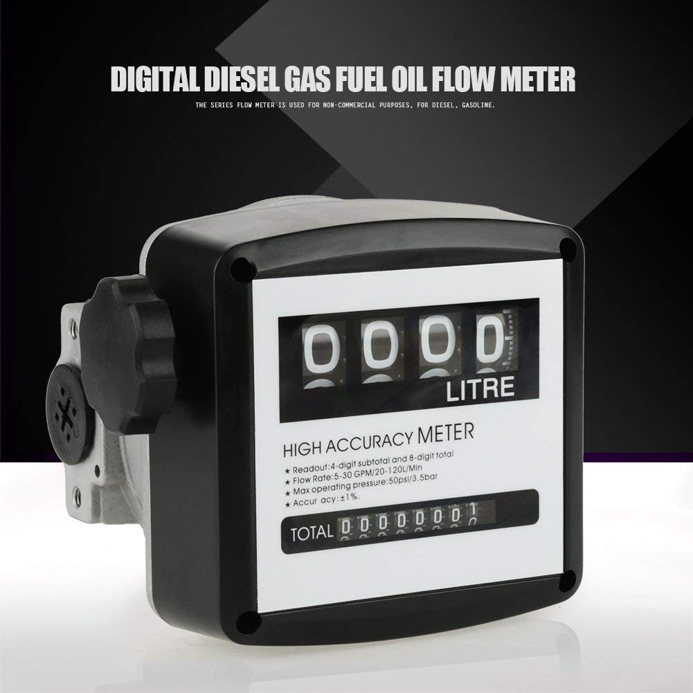 Walfront Mechanischer Kraftstoffzähler Kraftstoffdurchflussmesser Flow Meter 4-Stelliger Dieselkraftstoff