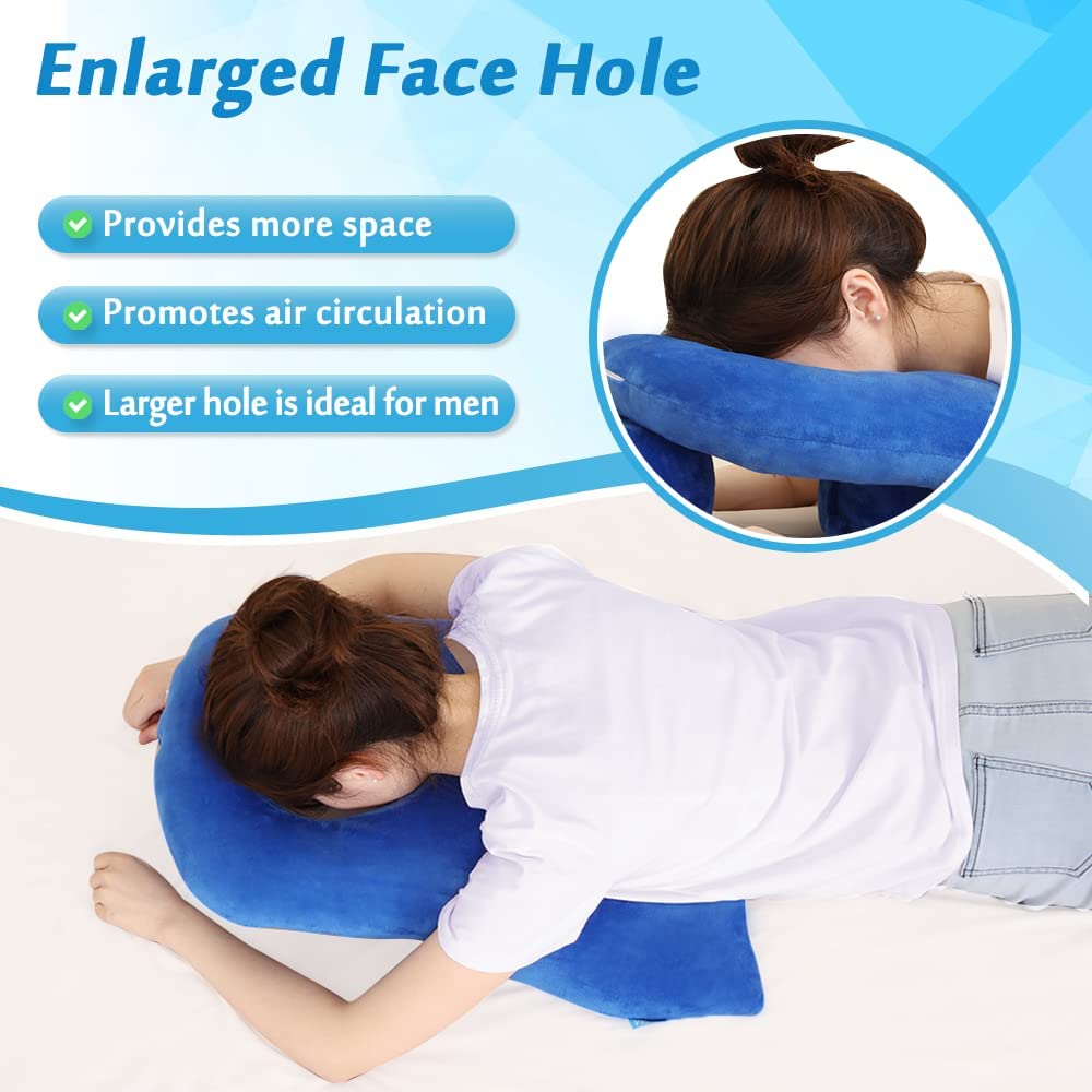 Almohada para Dormir Boca Abajo con Agujero Facial para Cirugía de Ojos, Posicionamiento Cabeza, Masaje y Bronceado