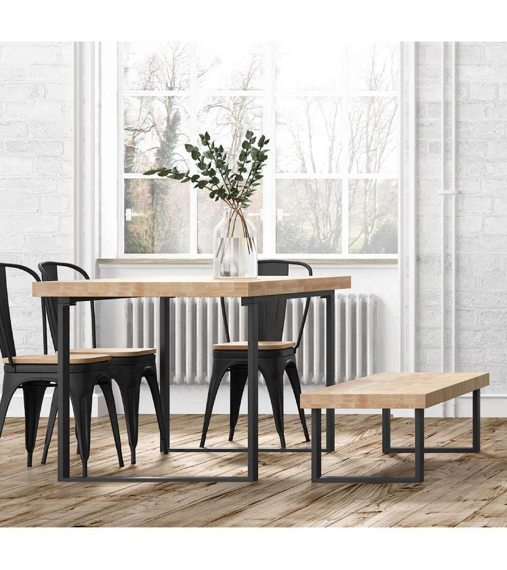Home Heavenly® - Banco de Madera Roble Macizo Darek, Banco para Comedor y Cocina, Estilo Industrial, Pata Metal U. 120x47x34 cm. (Roble Nordish - Pata Negra)