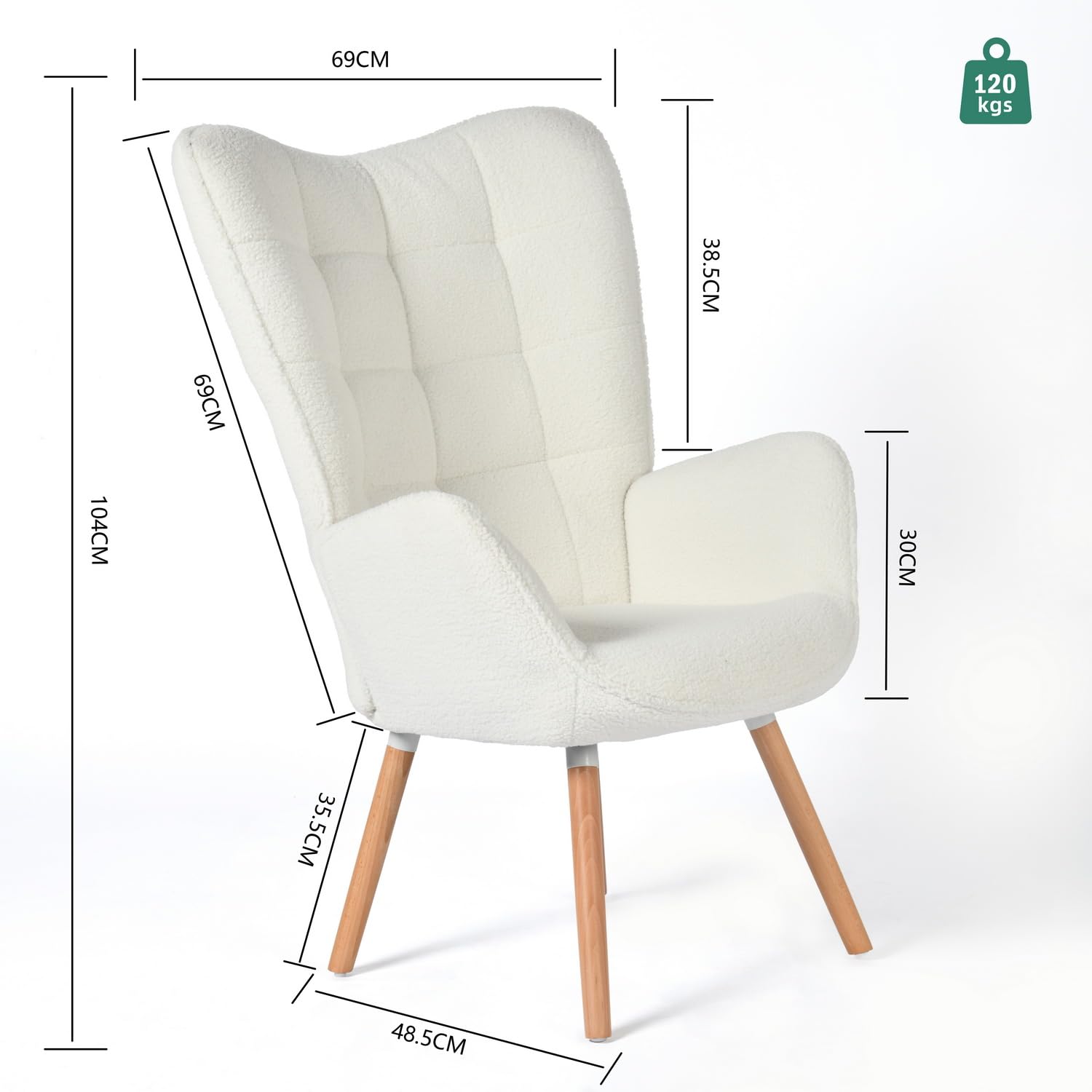 MEUBLE COSY Sedia da Ufficio Scandinava con Braccioli, Poltrona da Scrivania Ergonomica Imbottita in Tessuto Bouclé, Sedia da Lavoro Comoda per Studio, Home Office, Beige