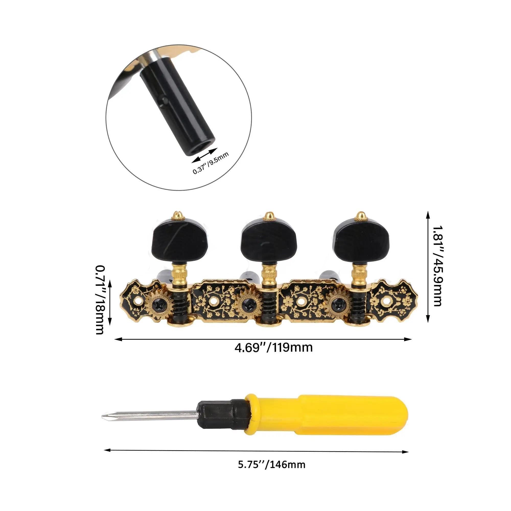 Spine per accordatura professionale per chitarra Accordatore Per Chitarra Classica Sinistro Dorato E Nero Con Kit