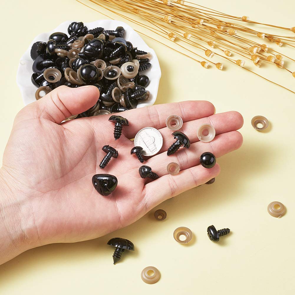 Cheriswelry 100 sets veiligheidsneuzen ambachten met ringen & 200 stuks zwart plastic veiligheidsogen 4 maten voor doe-het-zelf poppenspeelgoed puppet pluche dieren maken
