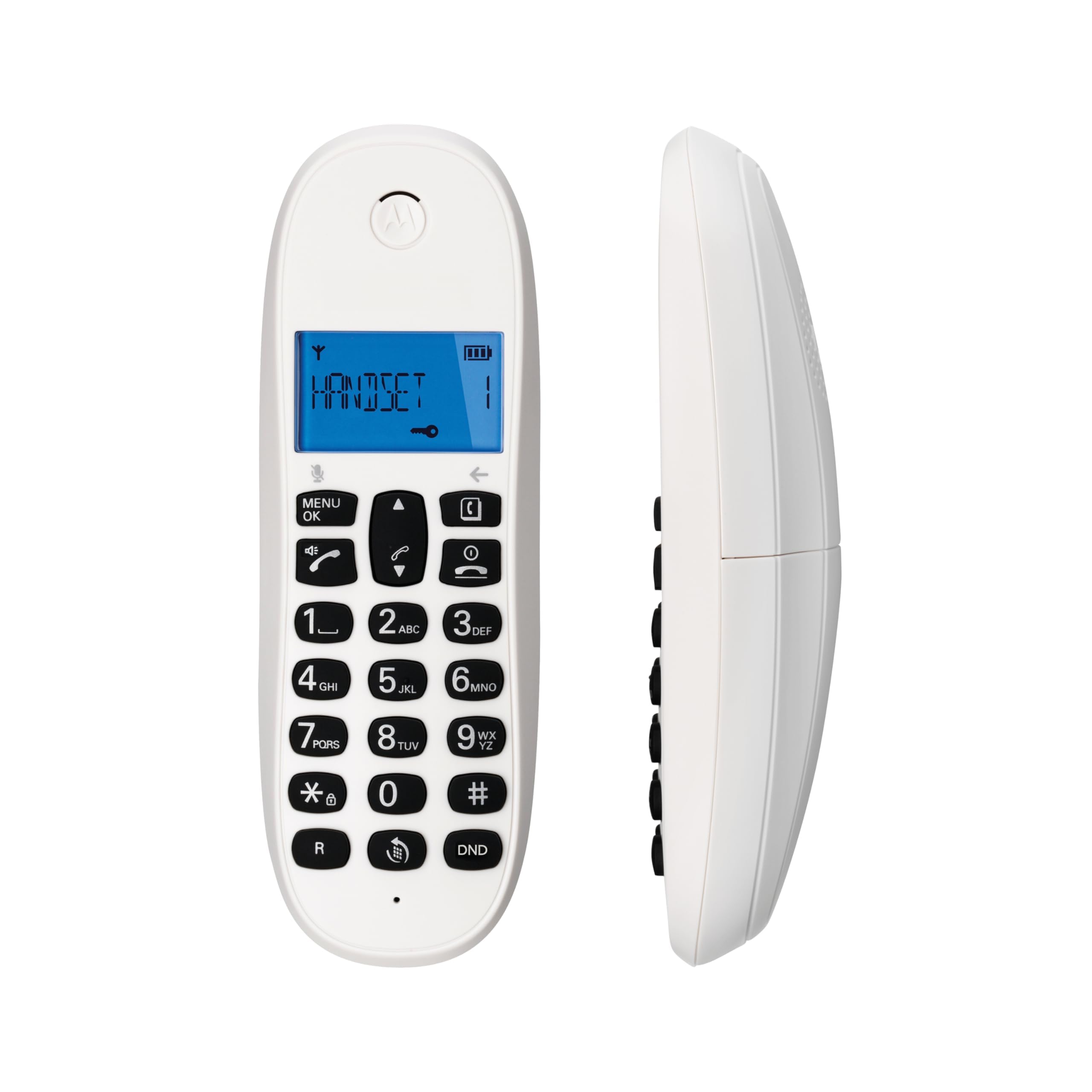 Motorola C1001CBW+ – Digitales DECT-Schnurlostelefon – Anrufblockierungsmodus, Anrufer-ID, Freisprecheinrichtung, Telefonbuch mit 50 Nummern, hintergrundbeleuchteter Bildschirm – Weiß
