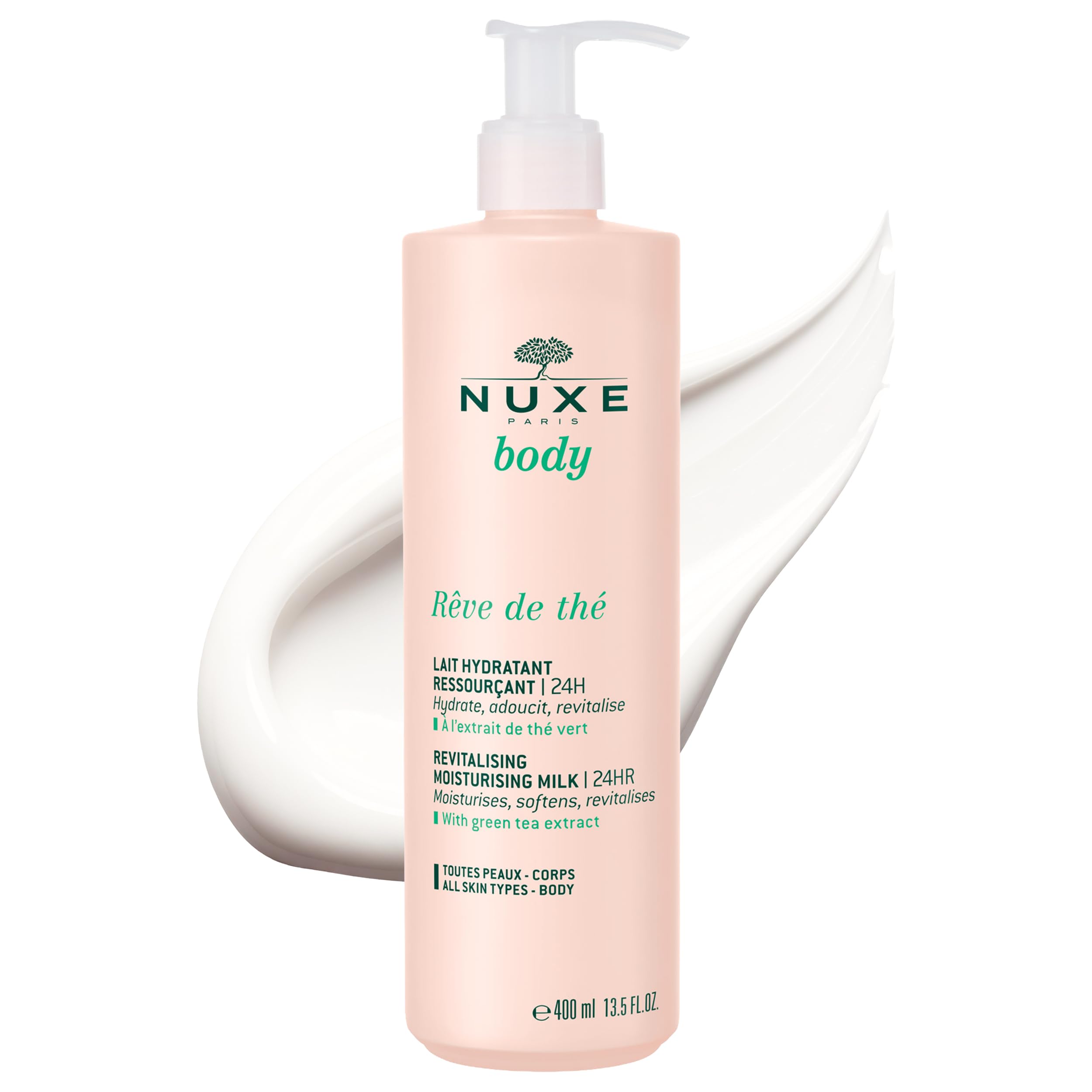 Nuxe Rêve de Thé Revitalising Moisturising Milk 400ml, Lightweight Body Lotion, Fast-Absorbing Hydration with a Fresh Scent, Leaves Skin Soft & Smooth, Vegan Formula