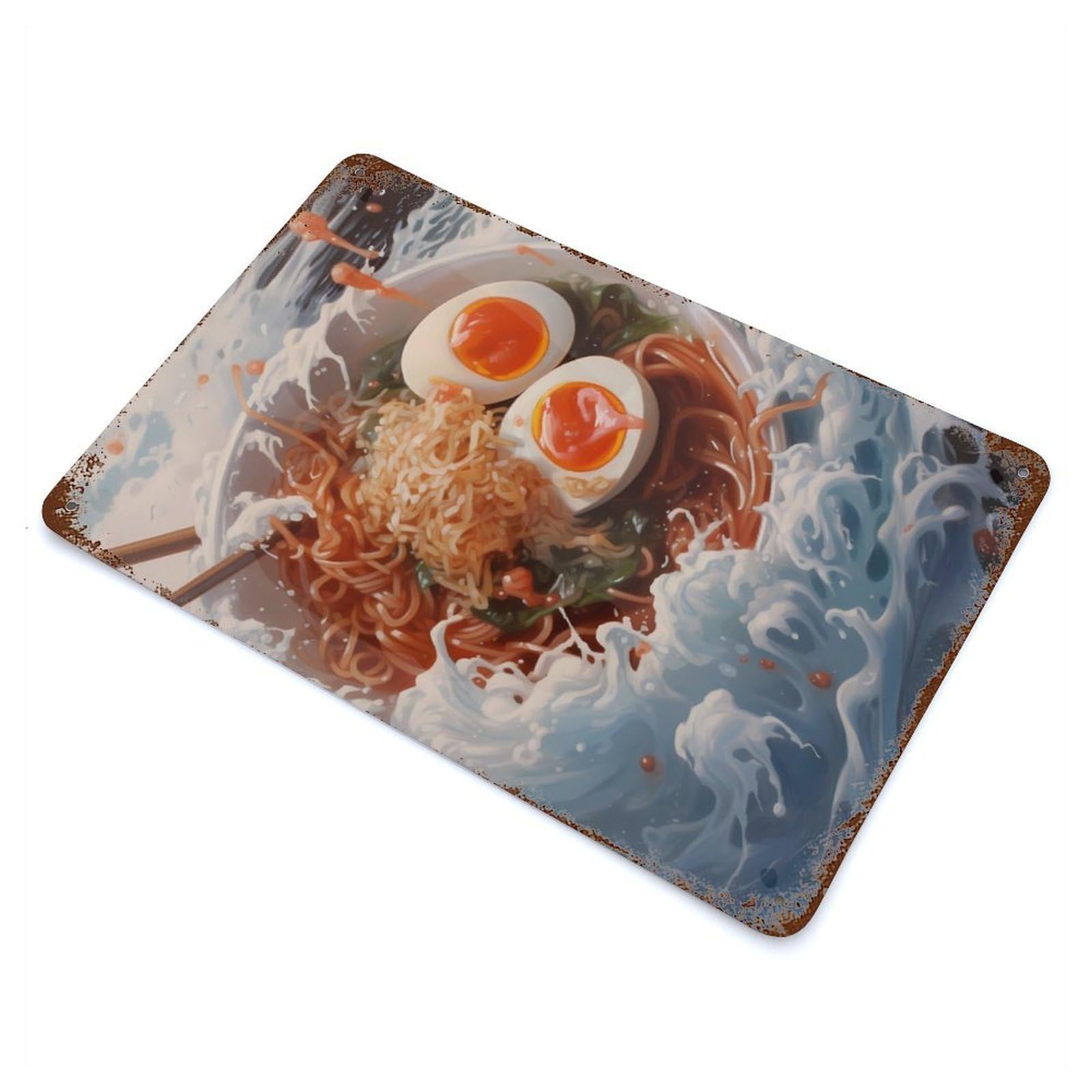 Ramen Wave Off Kanagawa Rusty Metal Tin Sign 11.8"x7.9", Industrial Home Decor for Garage, Pub Or Kitchen