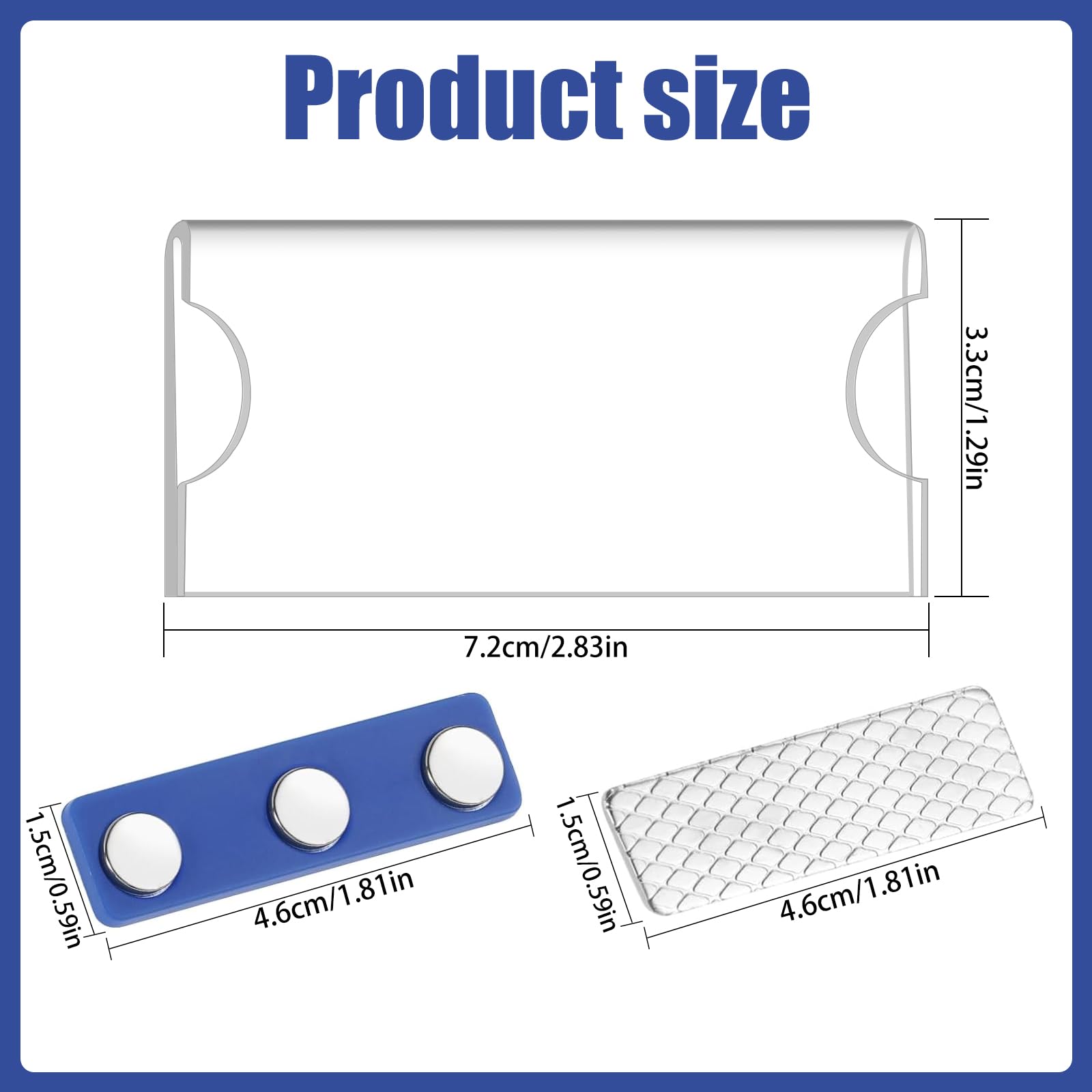 Targhette magnetiche per abbigliamento 75 x 30 mm, porta badge con magnete a 3 punti