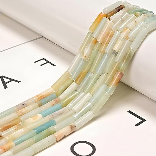 Miniatura 4 de HAAMIIQII 28 piezas de cuentas naturales de África turquesa de África, tubo cilíndrico de columna, cuentas sueltas de piedras preciosas para hacer