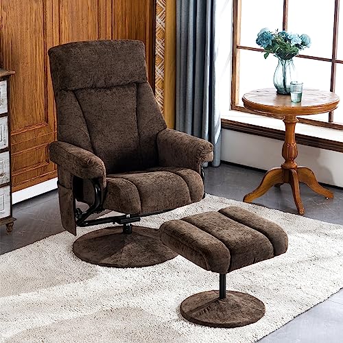 Mcombo Recliner With Ottoman, Reclining Chair With Massage, Chenille Fabric Swivel Recliner Chairs For Living Room 4828 (Brown) #TOP3