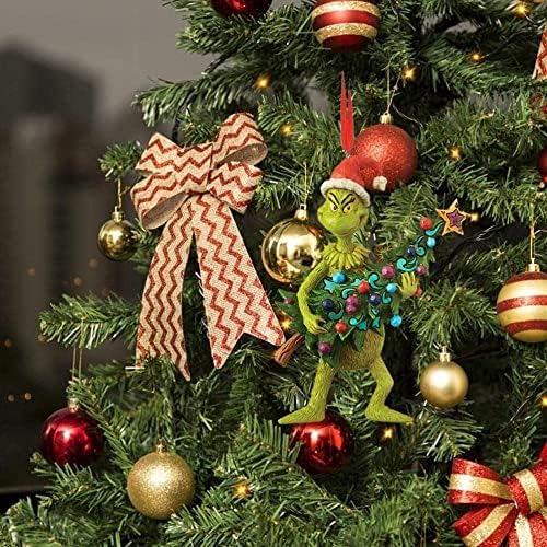 Sheling Grinch Hanging Ornament Christmas Decorations Pendants, Funny Resin Green Grinch Xmas Decor for Home Holiday Party(Grinch With Tree)