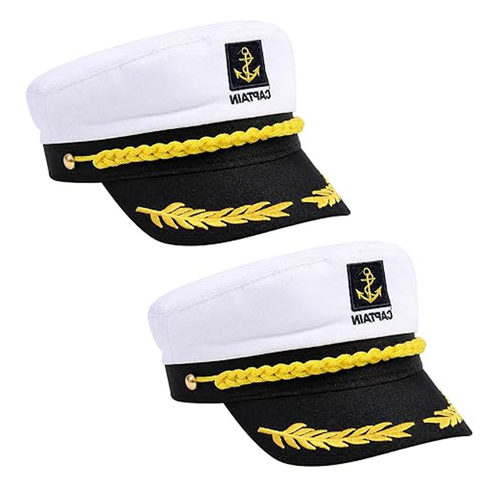 QhgPnt 2-Piece Sailor Hat Set, Captain Hats for Adults, White Sailor Hat Set, Headwear Accessory for a Boat, Water Activities and Party Costumes for Nautical Costume Parties and Themed Events